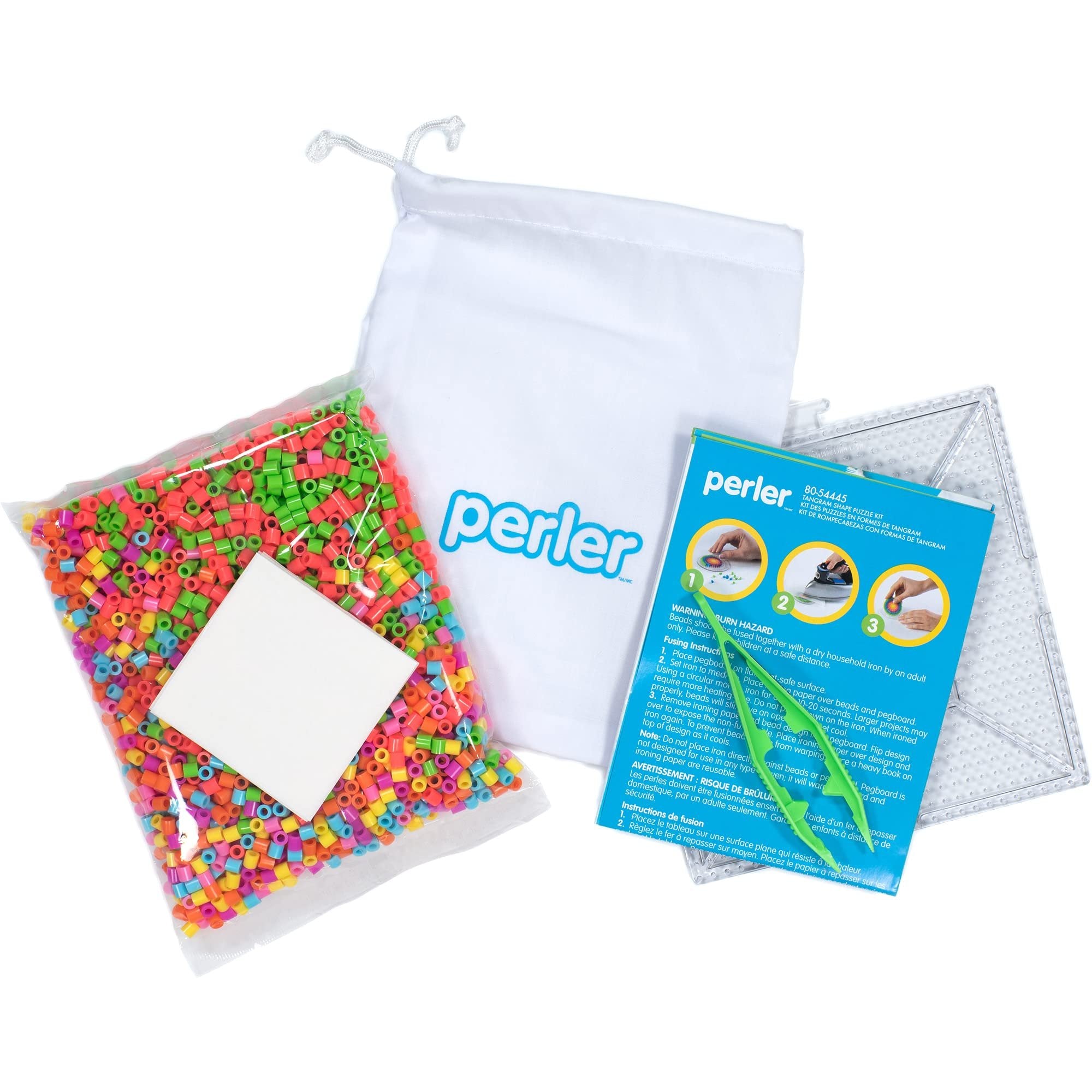 Perler Tangram Shape Puzzle Educational Fuse Bead Craft Kit for Kids, Multicolor 2404 Piece