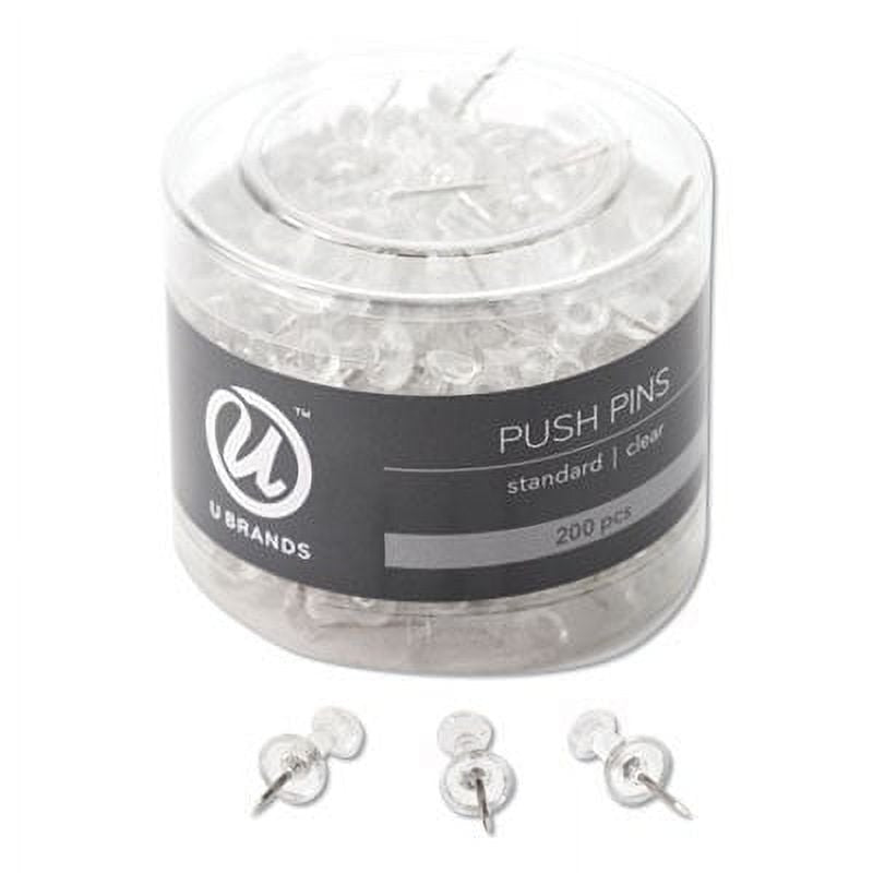 Standard Push Pins Plastic, Clear, 7/16&quot;, 200/Pack