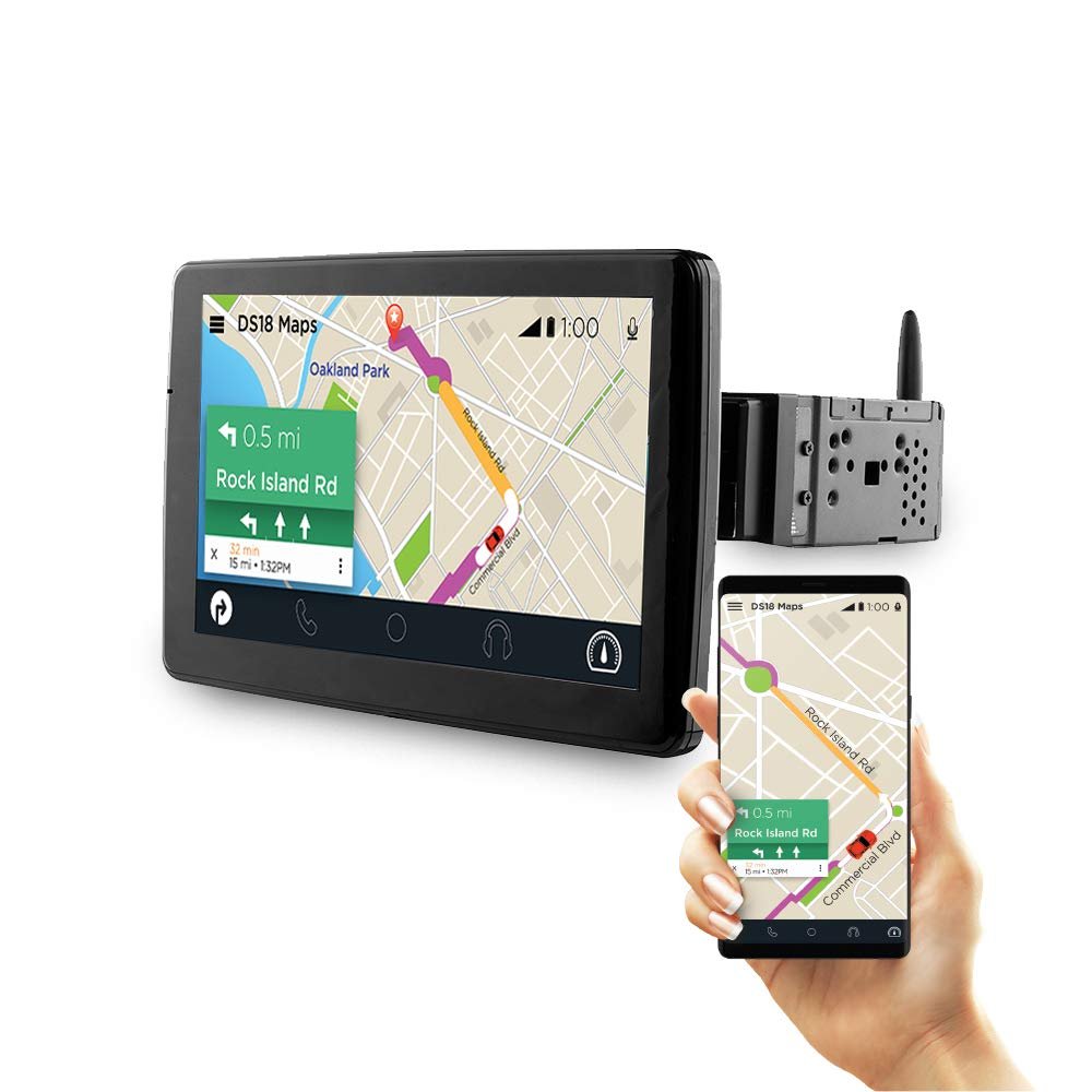 DS18 DDX9AD 9" Swivel Touchscreen Mechless Single-Din Headunit with Bluetooth, Mirror Link for iOS & Android BT/AUX/GPS/USB/SD/AM/FM & All Your Favorite Apps