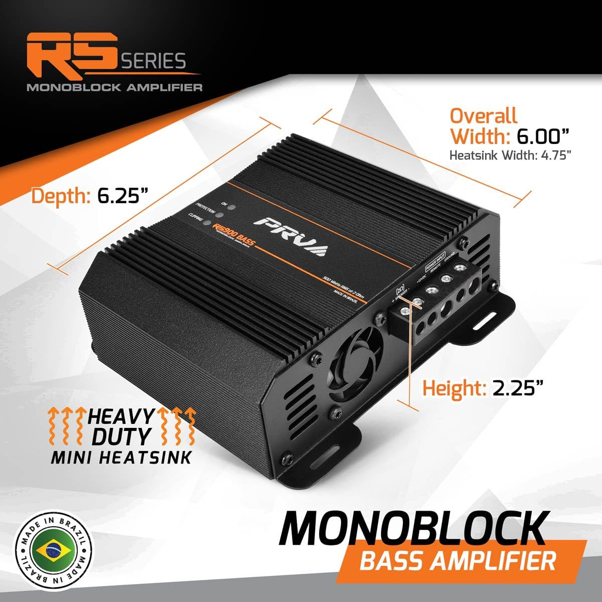PRV AUDIO RS900 BASS 2 Ohm 900 Watts Mono Subwoofer Car Audio Amplifier – 12 Volts Monoblock Class D Amp, Built-in Crossover & Bass Boost with High Level Inputs