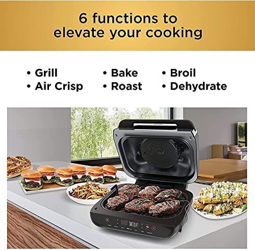Ninja FG551 Foodi Smart XL 6-in-1 Indoor Grill with Air Fry, Roast, Bake, Broil Dehydrate, Smart Thermometer, Black/Black OPEN BOX