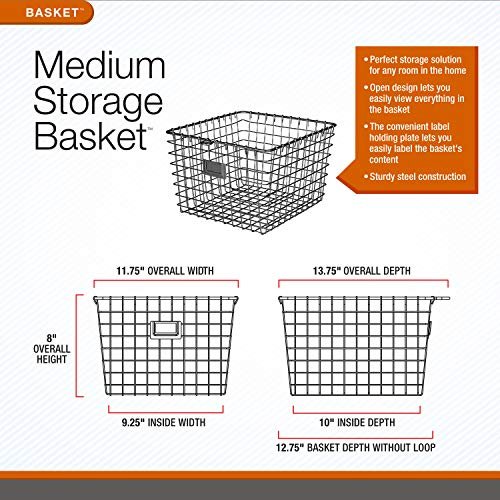 Spectrum Diversified Wire, Vintage Locker Basket Style, Rustic Farmhouse Chic Steel Storage for Closets, Pantry, Kitchen, Garage, Bathroom & More, Medium, Pack of 6, Industrial Gray, 6 Count