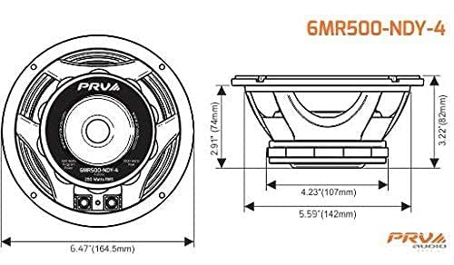 PRV AUDIO 6.5 Inch Midrange Speaker 6MR500-NDY-4 500 Watts 4 Ohm Neodymium Magnet, High Output Loudspeaker for Car Audio & Motorcycle (Single)