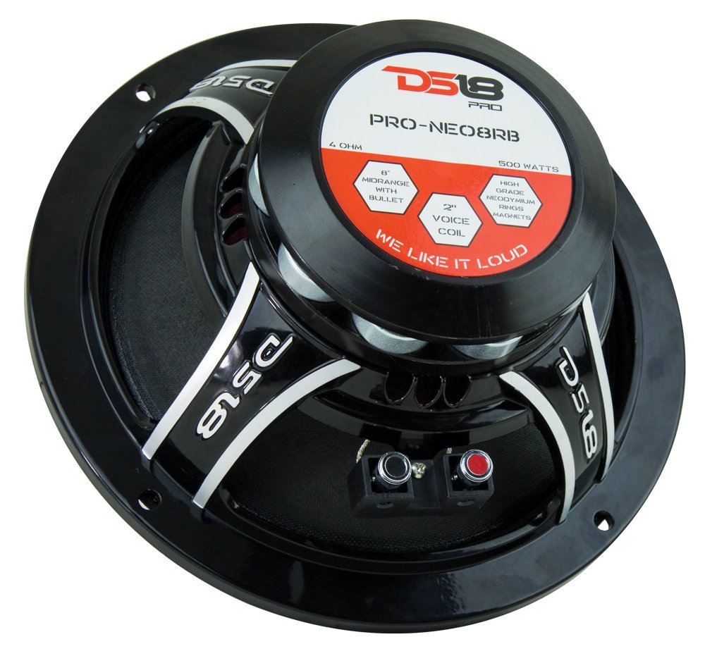 DS18 PRO-NEO8RB 250W Rms 500W Max MID-High Neodymium Magnet Bullet Midrange 4 Ω Speaker 8", Black