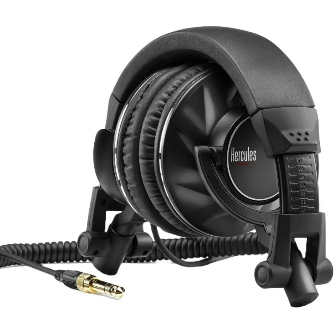 Hercules HDP DJ60 Closed-Back Over-Ear DJ Headphones with Optimal Noise Isolation, Circumaural Design, Attached Spiral Cable, and Ultra-Soft Ear Pads (Black)