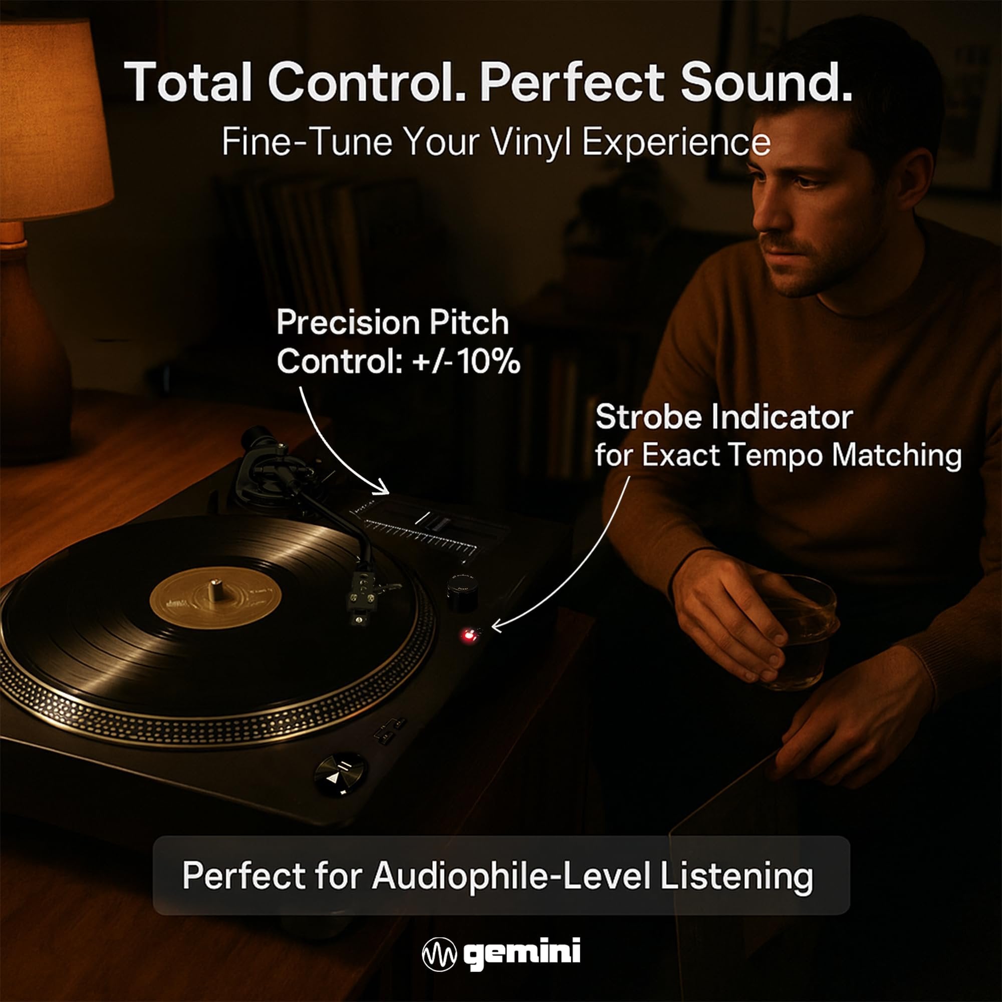 Gemini Direct Drive DJ Turntable for Vinyl Records – USB Turntable with Built-In Preamp, High Torque Motor, Pitch Control, S-Shaped Tonearm, 33/45/78 RPM (TT-5000)