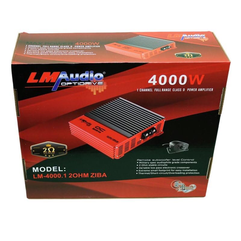 Luna Morena LM-4000.2ZIBA 1 Channel Full Range Amplifier Car Audio Amp with Dial Adjust Bass Boost Low High Pass Filter Remote Subwoofer Level Control with Quick Connect Extension Cable