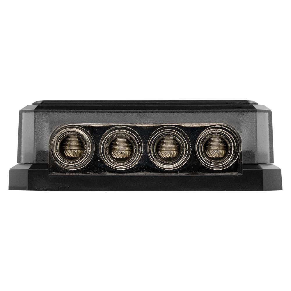 DS18 DB2040 Distribution Block 2X 0-GA in 4X 0-GA Out - Nickel Plated - Power Ground Distribution Block - Ground Distributor Block for Car Audio, RV, Motorcycle - 2X 0 Gauge in to 4X 0 Gauge Out