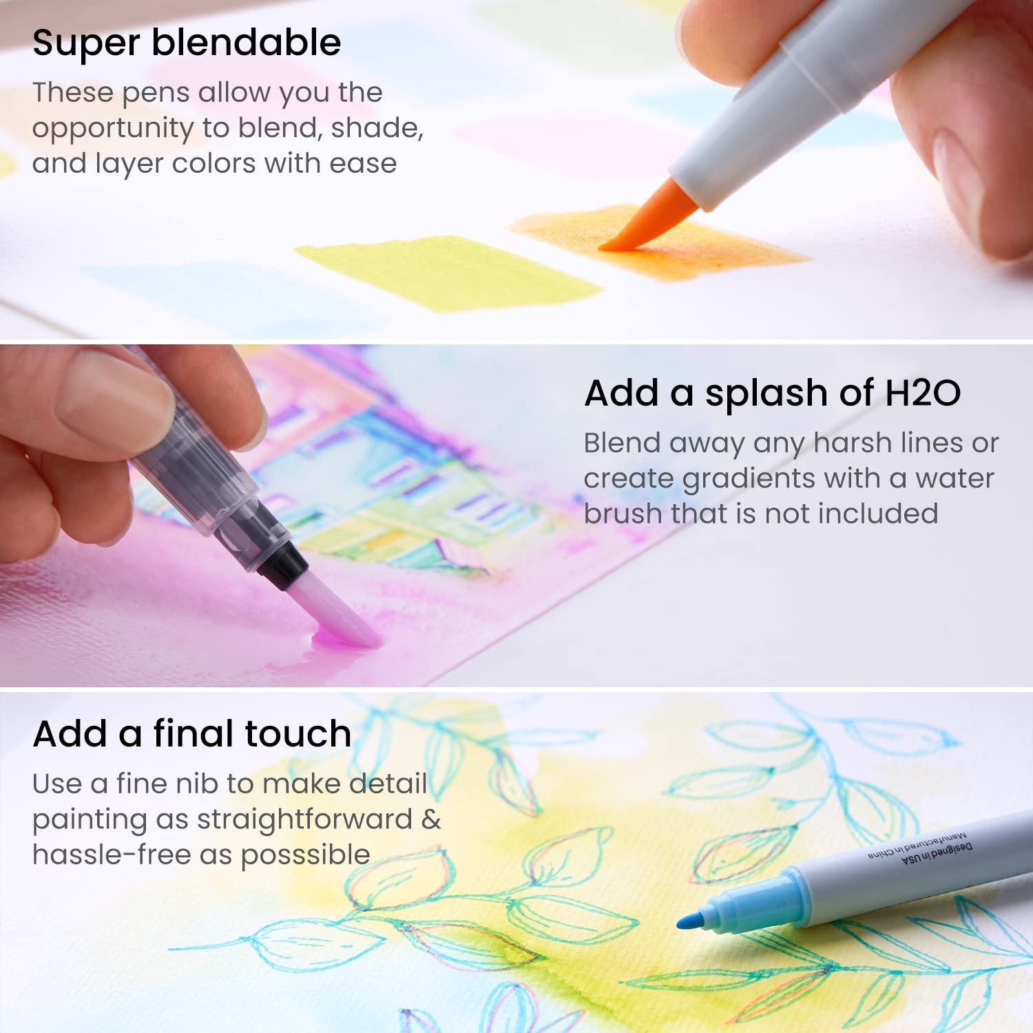 ARTEZA Dual Tip Brush Pens, 12 Pastel Colors, Watercolor Calligraphy Markers, Nylon Brush and Fine Tip, Water-Based Ink