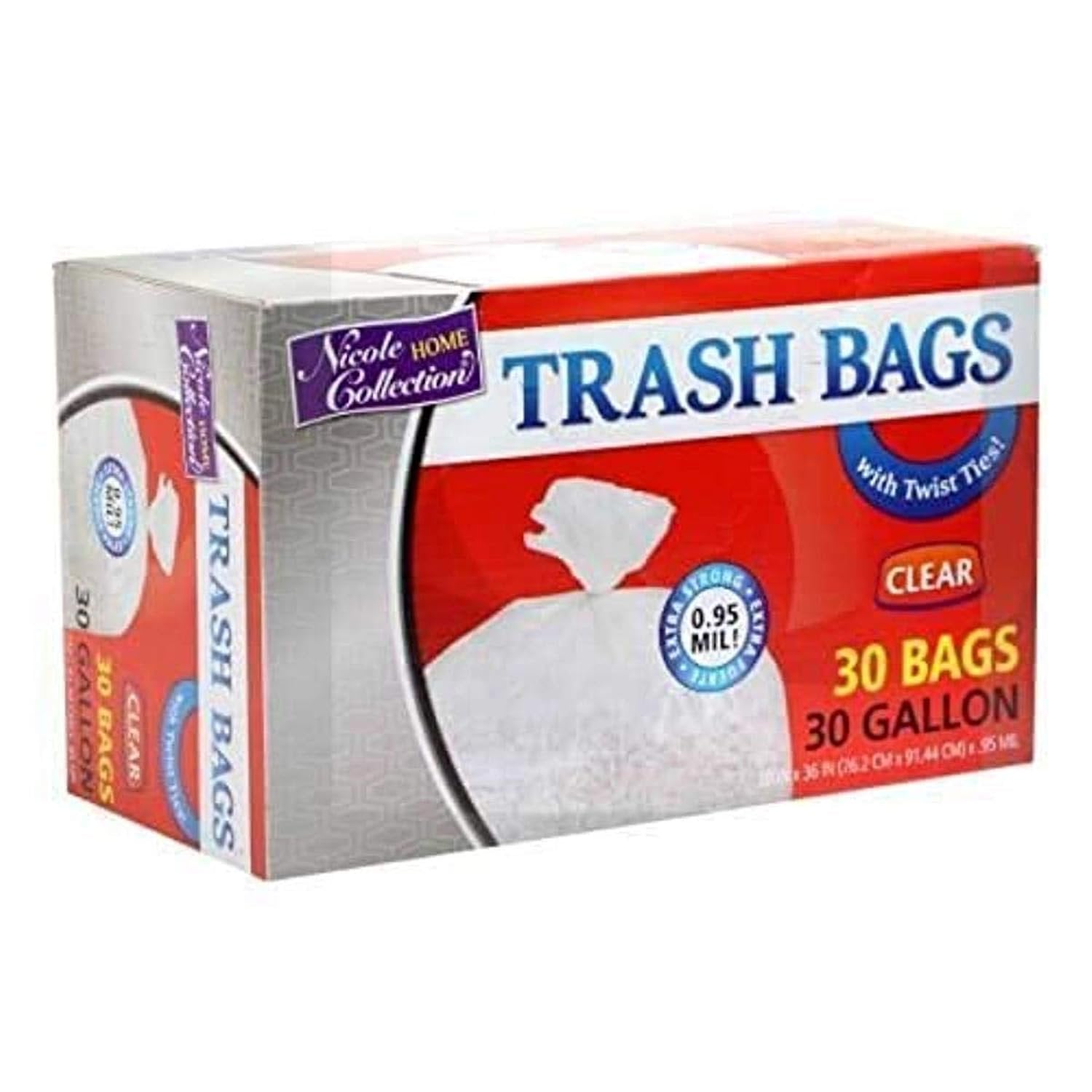 Premium Plastic Clear Trash Bags With Twist Tie - 30 Gallon (Pack Of 30) - Leak Proof & Tear Resistant For Home & Office Use