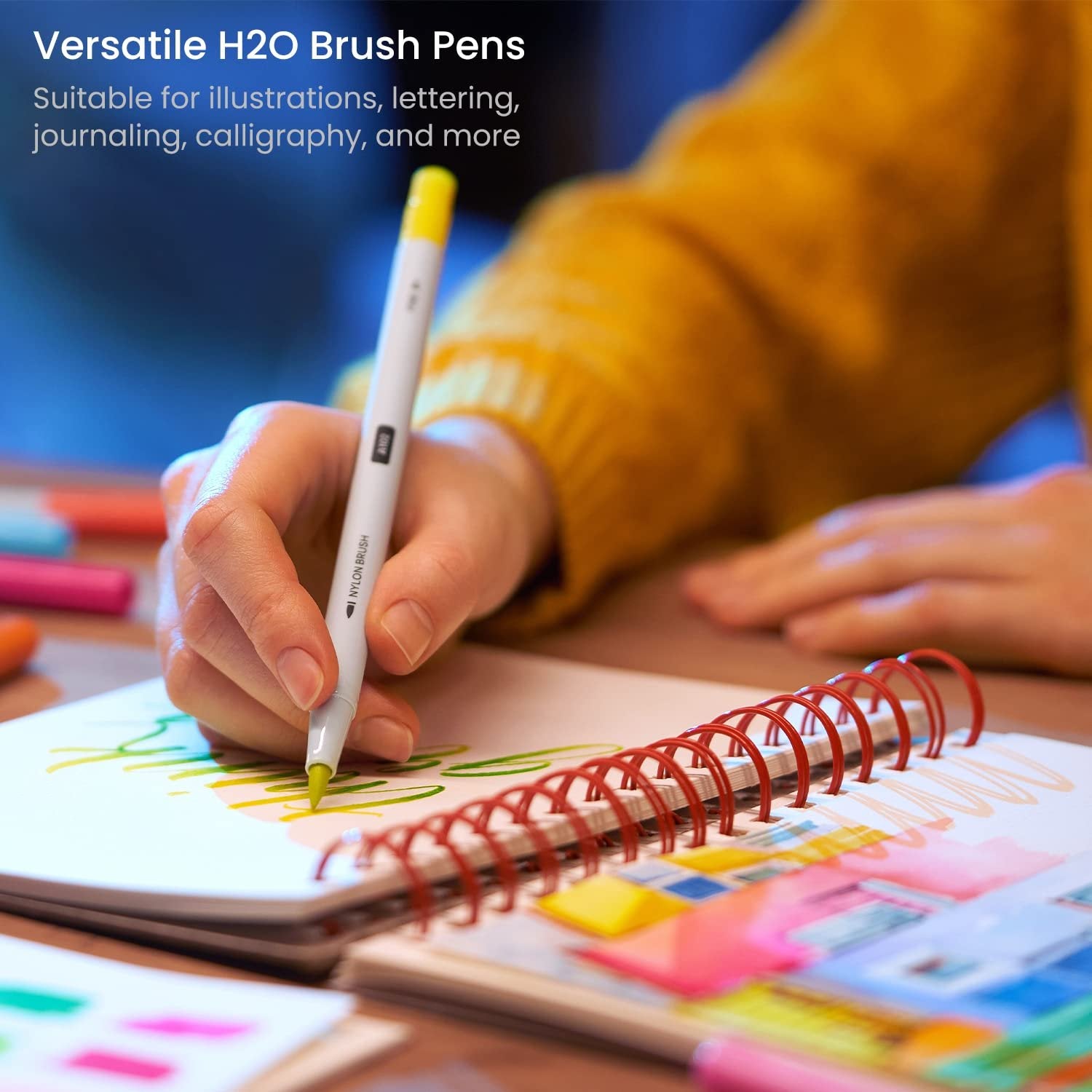 ARTEZA Dual Tip Brush Pens, 24 Watercolor Calligraphy Markers, Bright and Neon Tones, Nylon Brush and Fine Tip