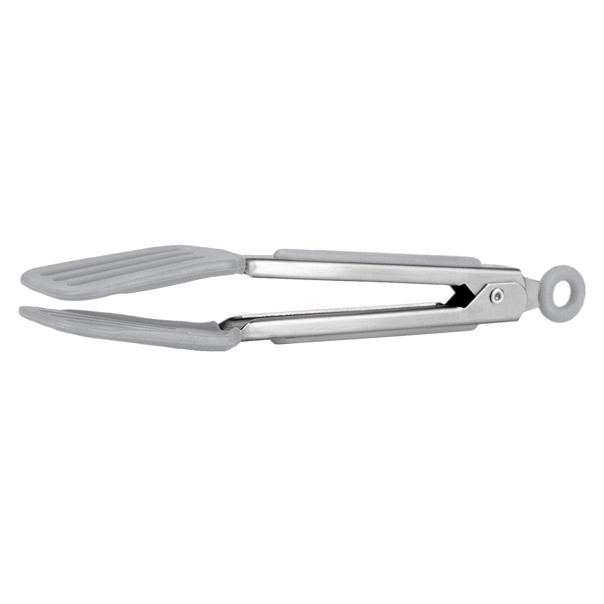 Tovolo Mini Turner Tongs, Flat Head, Easy-Lock Mechanism, Non-Slip Grip, Silicone Tongs for Cooking & Grilling, BPA-Free & Dishwasher Safe Silicone Cooking Utensils, Oyster Gray