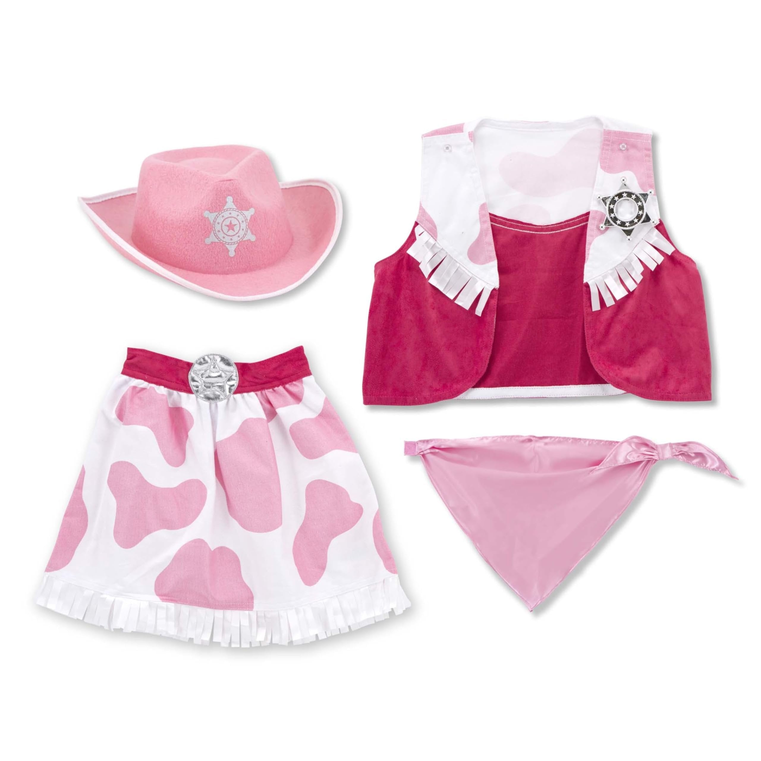 Melissa & Doug Cowgirl Role Play Costume Set (5pcs) - Skirt, Hat, Vest, Badge, Scarf Pink, Child 3-6