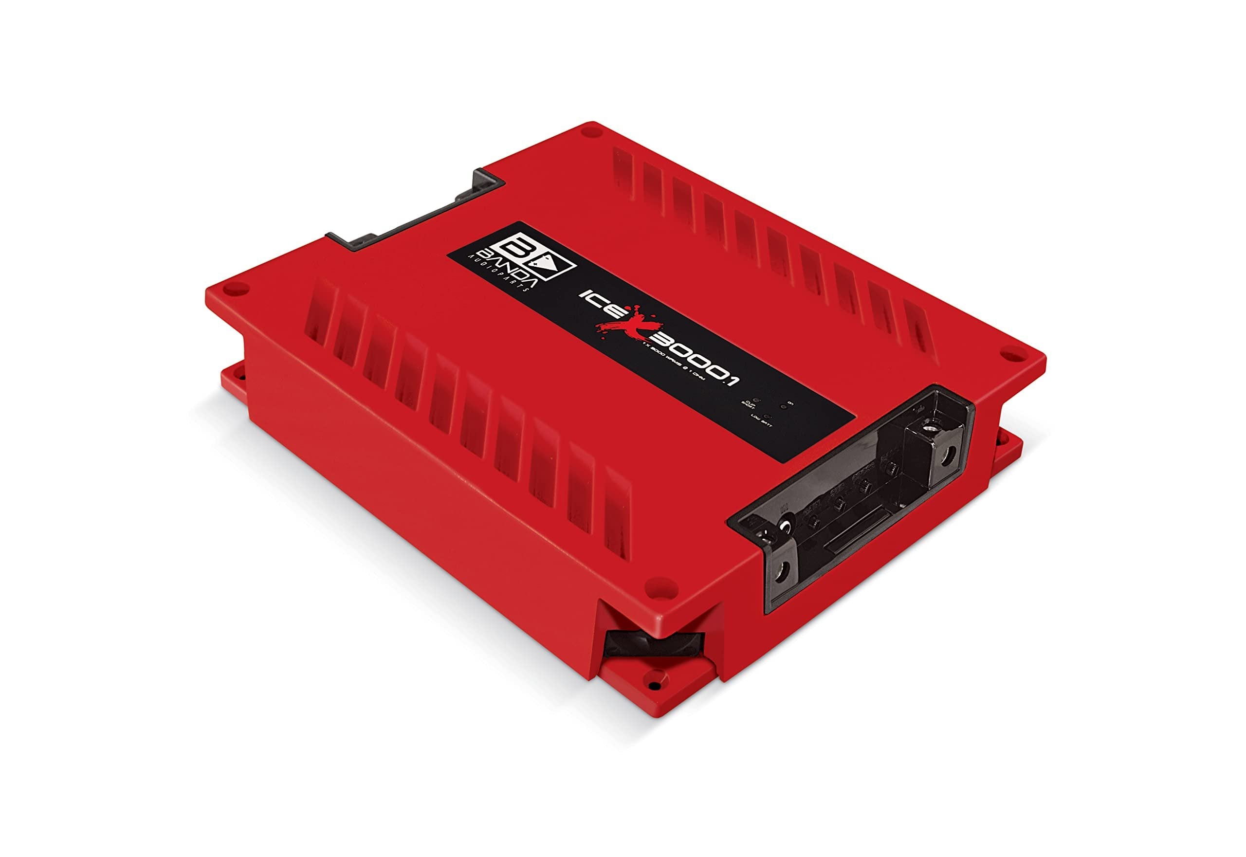 1-Ch.Vehicle Audio Bass Amplifier - 3000WRMS High-Powered Mono Bass Amp w/Subsonic Filter and Low Pass Filter Stable at 1 ohm, LED Indicators, Sound Specialization, Red - BANDA ICEX3000.1RED