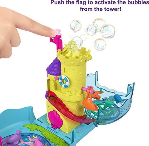 Polly Pocket Bubble Aquarium Playset with Polly & Mermaid Micro Dolls, 2 Bubble-Making Features, Bubble Solution & 18 Accessories, Pop & Swap Pieces