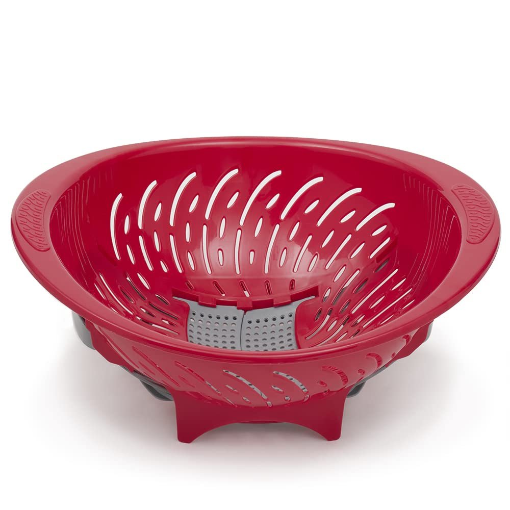Home Basics Colander Bowl With Slide Open Bottom, Red