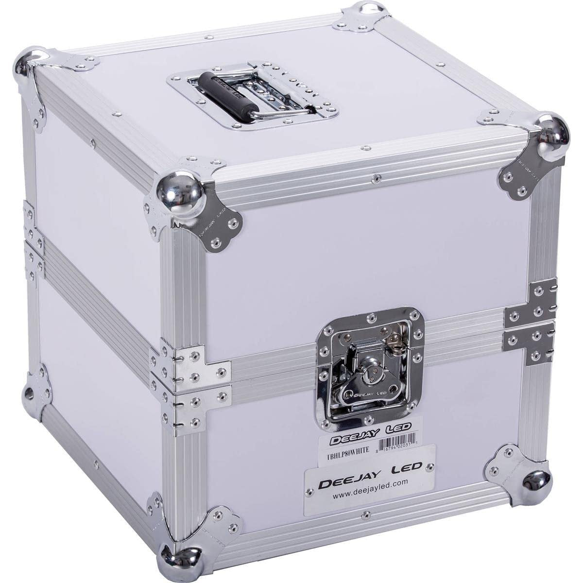 DEEJAY LED TBHLP80WHITE White Series Flight Heavy Duty Deluxe Fly Drive LP Case Engineered to Hold 80 Pcs Records Complete with Removable Cover High-Density Eva Poly Foam Inside Padding
