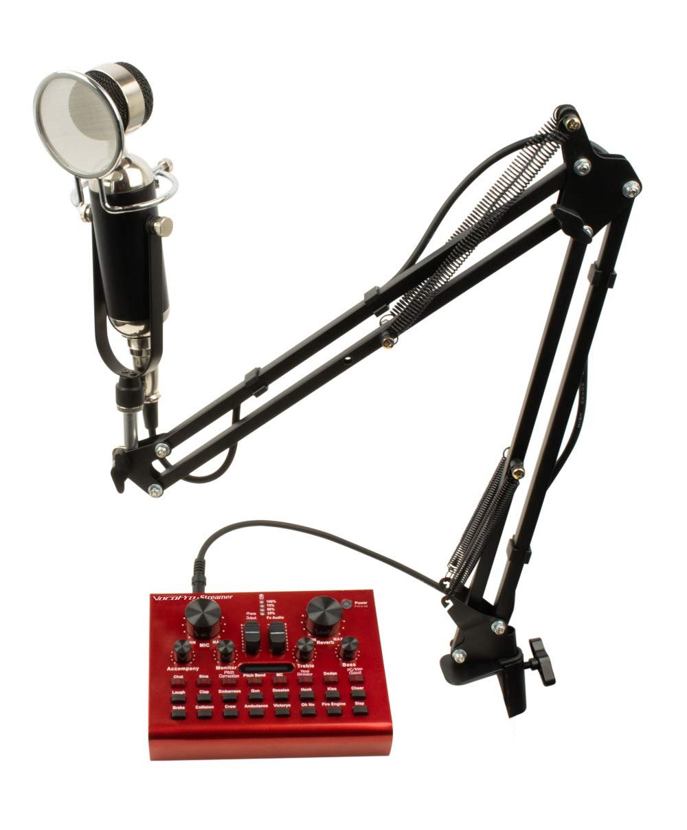 VocoPro Streamer-Studio - USB audio interface, studio condenser microphone, and tabletop boom stand package for content creators