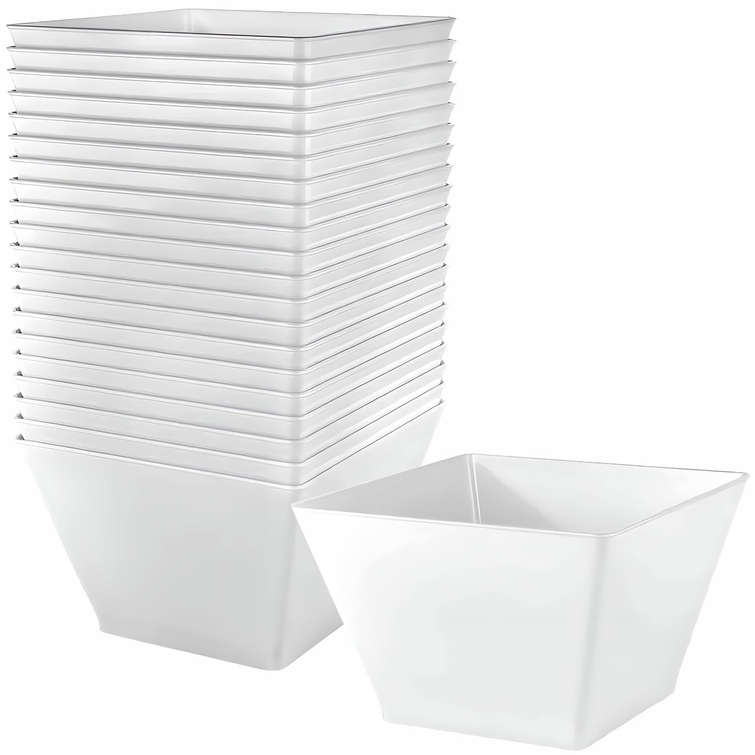 Lillian Tablesettings Plastic 8 oz Rectangles Servingware | Pack of 20 Party Bowls, 3.5 x 3.5 x 1.75 inches, Pearl/White