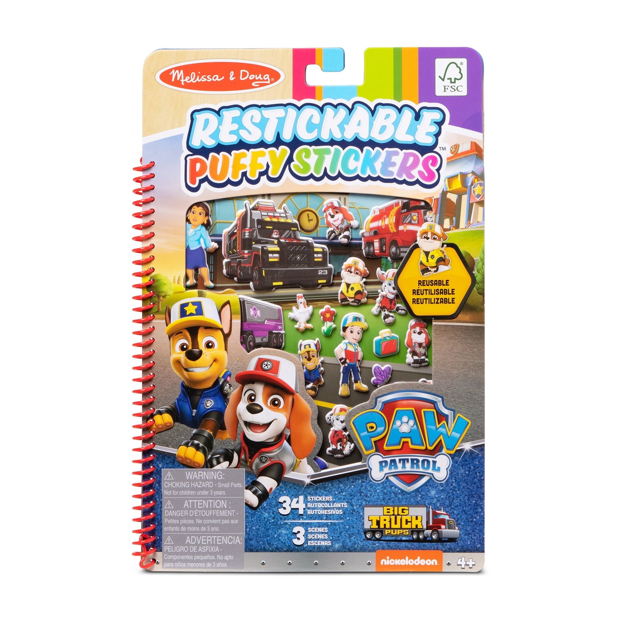 Melissa & Doug PAW Patrol Restickable Puffy Stickers - Big Truck Pups - FSC-Certified Materials