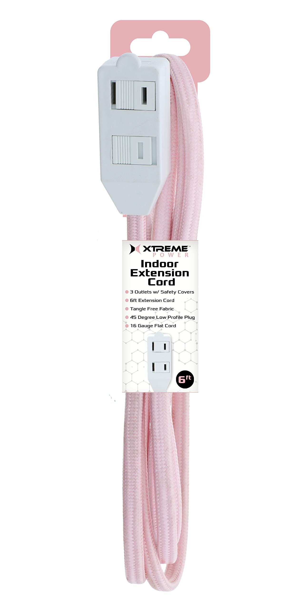 Xtreme Power Indoor Extension 6 FT W/Deco Style Flat Fabric Cord (Rose)