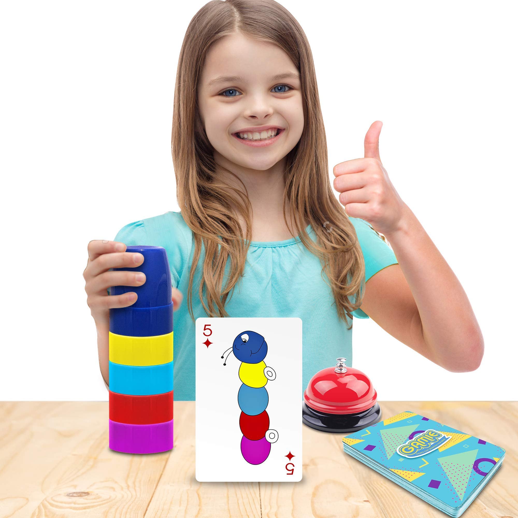 Gamie Stacking Cups Game- with 54 Challenges, 20 Stacking Cups, Bell and Instruction Sheet- Educational Color and Shape Matching Game- Classic Quick Stacks Set for Boys, Girls, Teens, Adults
