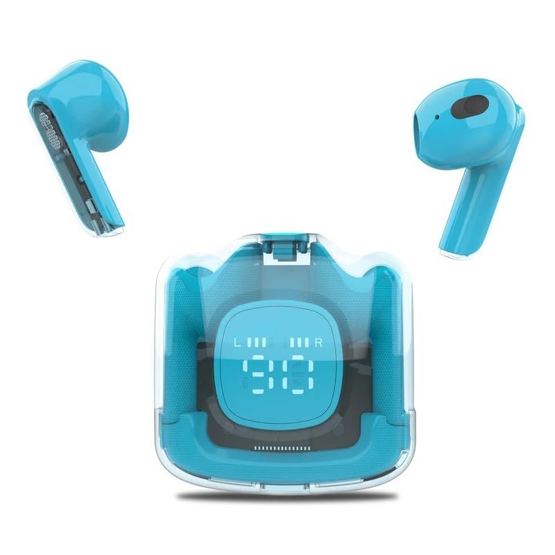 MOONKI Sound MH-TWS50-LBL Rechargeable in-Ear Headphone Earbud Built-in Microphone Digital Display Case 4-Hour Playback Comfortable Compact Stylish Audio Reliable Performance BT5.3 WL Light Blue