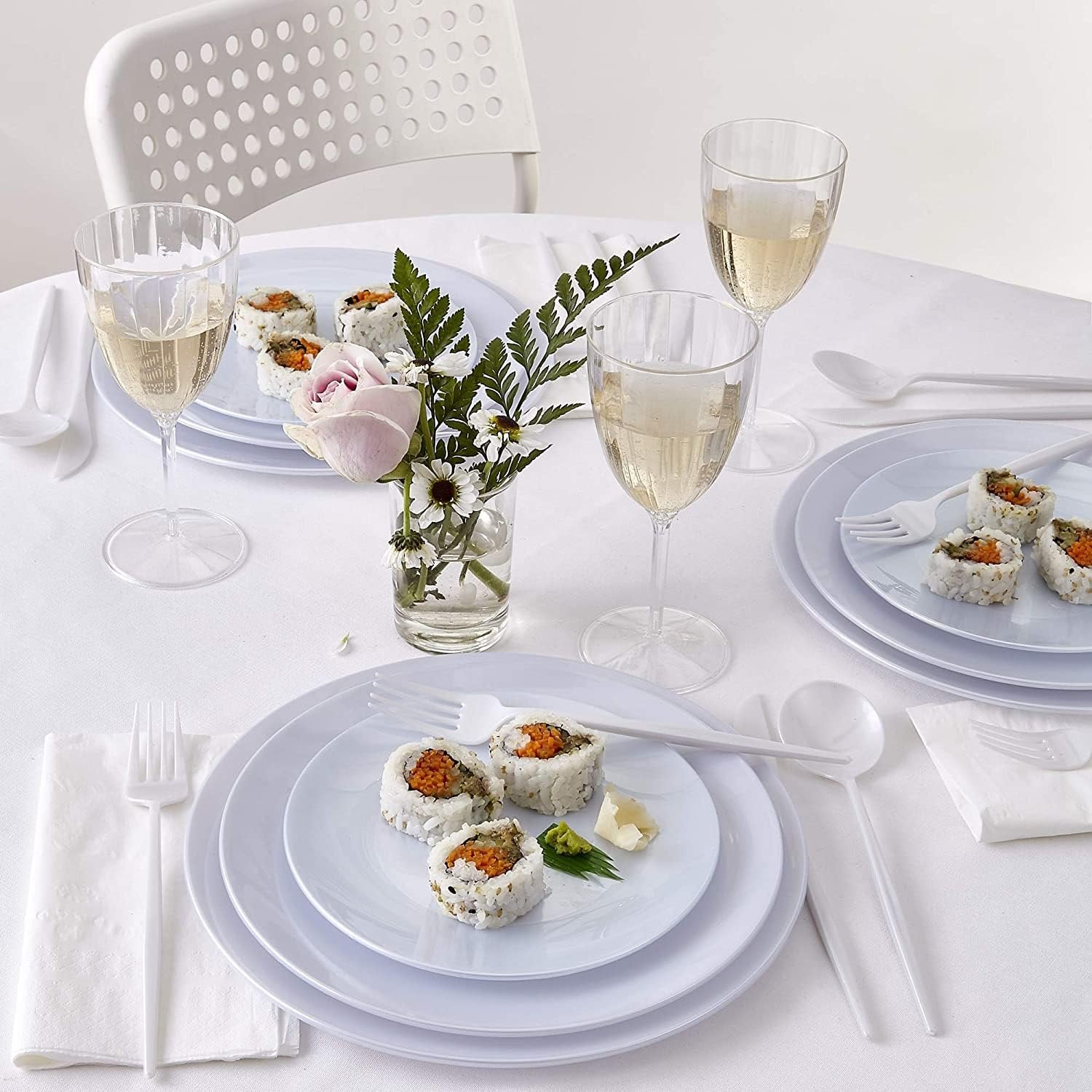 SILVER SPOONS Pearl Disposable Cutlery (80 PC) Heavy Duty Plastic Silverware Set, Includes: 40 Salad Forks, 20 Soup Spoons and 20 Dinner Knives, Disposable Flatware for Upscale Wedding and Dining