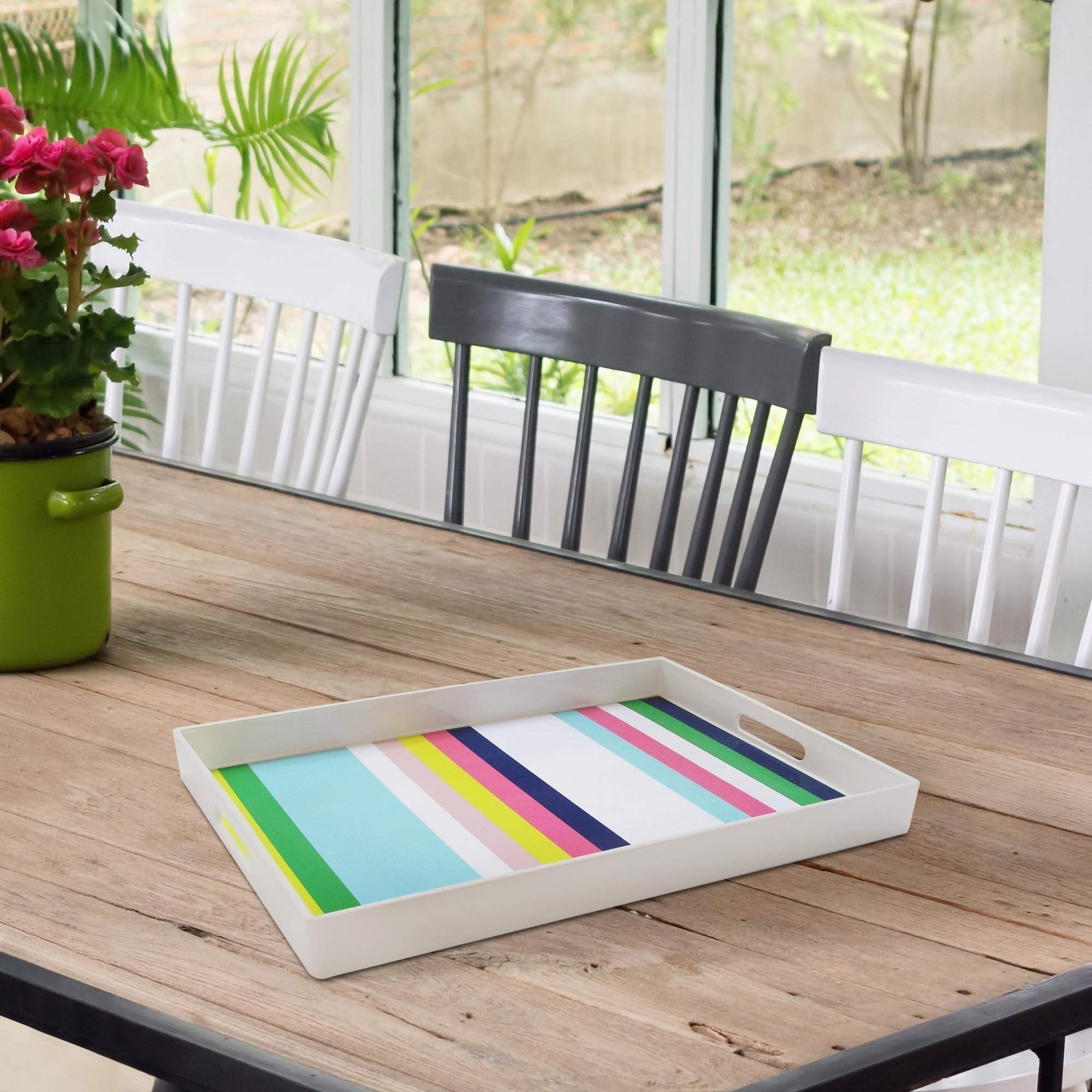 Trina Turk Rectangle Serving Tray-Indoor & Outdoor Platter for Home Entertaining, Cocktail Hour, Snacks, Decor Display for Jewelry, Candles, Barware, & Perfume, 14"x19", Stripes
