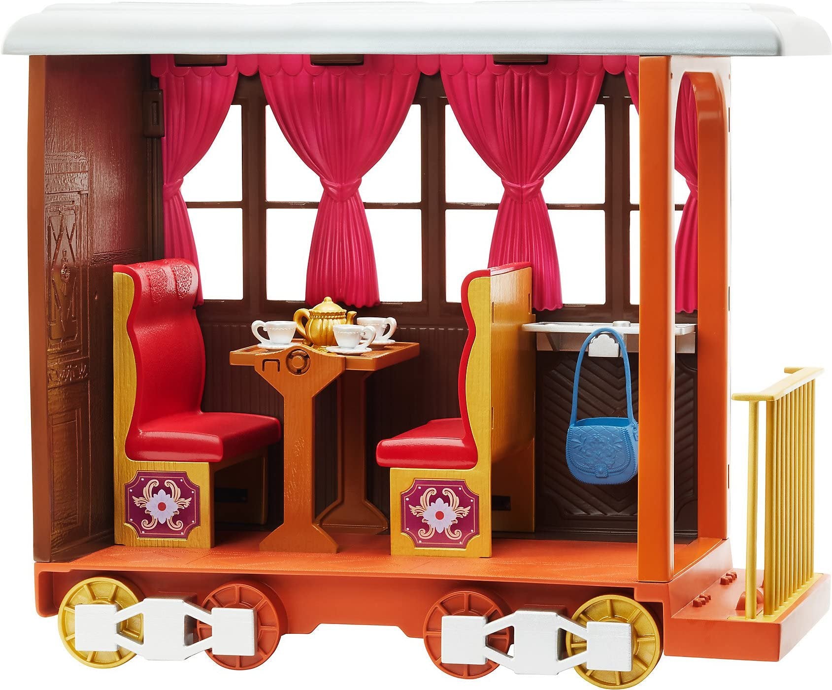 Mattel Spirit Untamed Lucky’s Train Home Playset, Train with Rolling Wheels Balcony, Dining Accessories, Lucky Doll (7-in), Spirit (Approx.8-in) & More, Great Gift for Ages 3 Years Old & Up