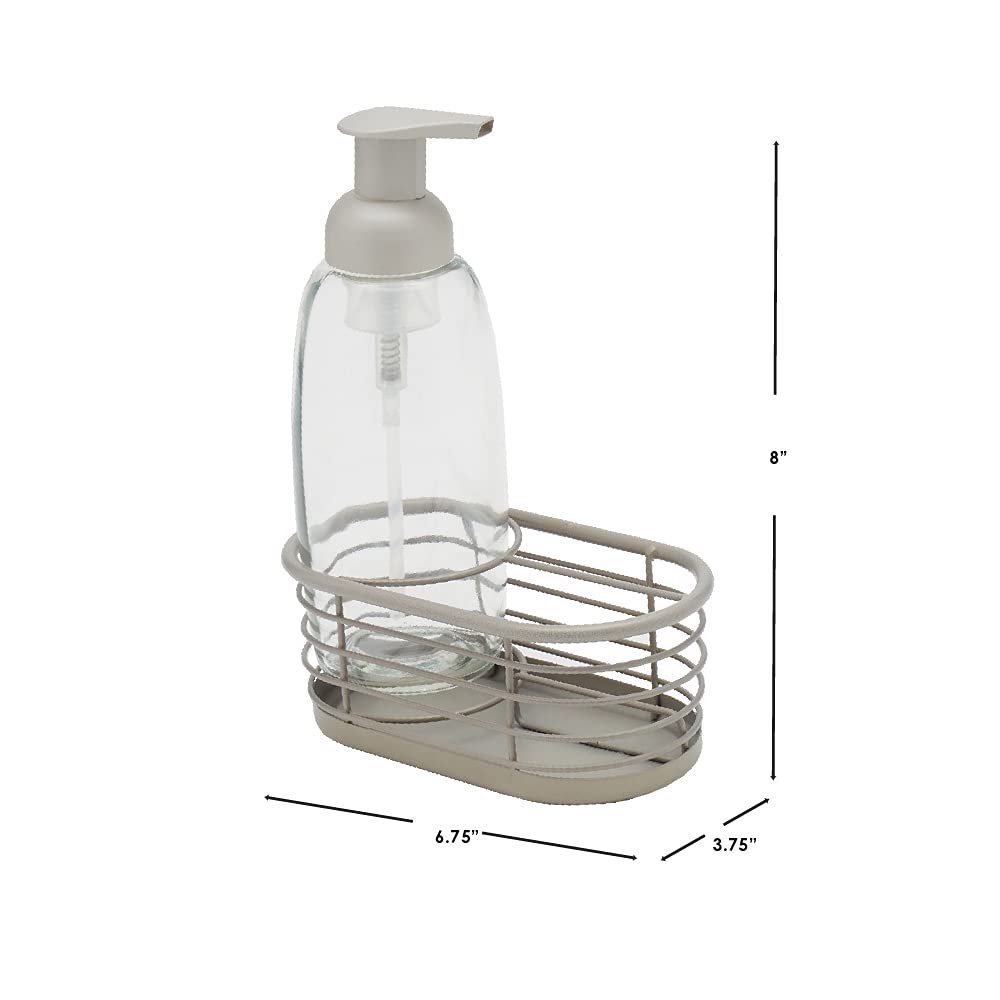 13.5 oz Capacity Refillable Plastic Bottle with Open Wire Caddy for Bathroom or Kitchen by Home Basics | Clear Soap Dispenser for Easy Refills | Storage Space for a Sponge