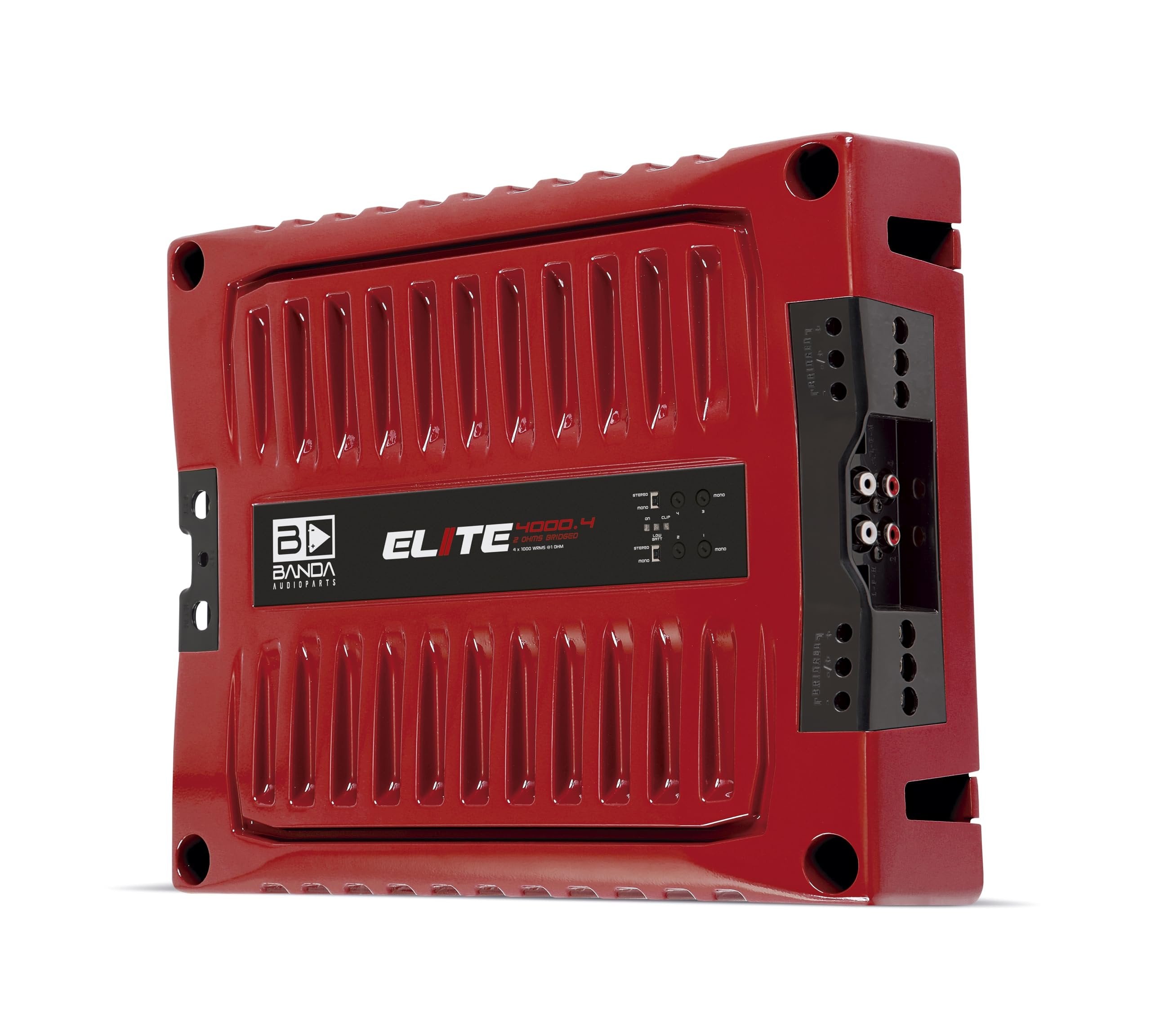 BANDA Audioparts ELITE4000.41OHMRED 4-Channel 1000 Watts Max @ 1 Ohm Vehicle Bass Car Audio Amplifier with Subsonic Filter & Low Pass Filter Stable LED Indicators, Red - 4000.41OHMRED