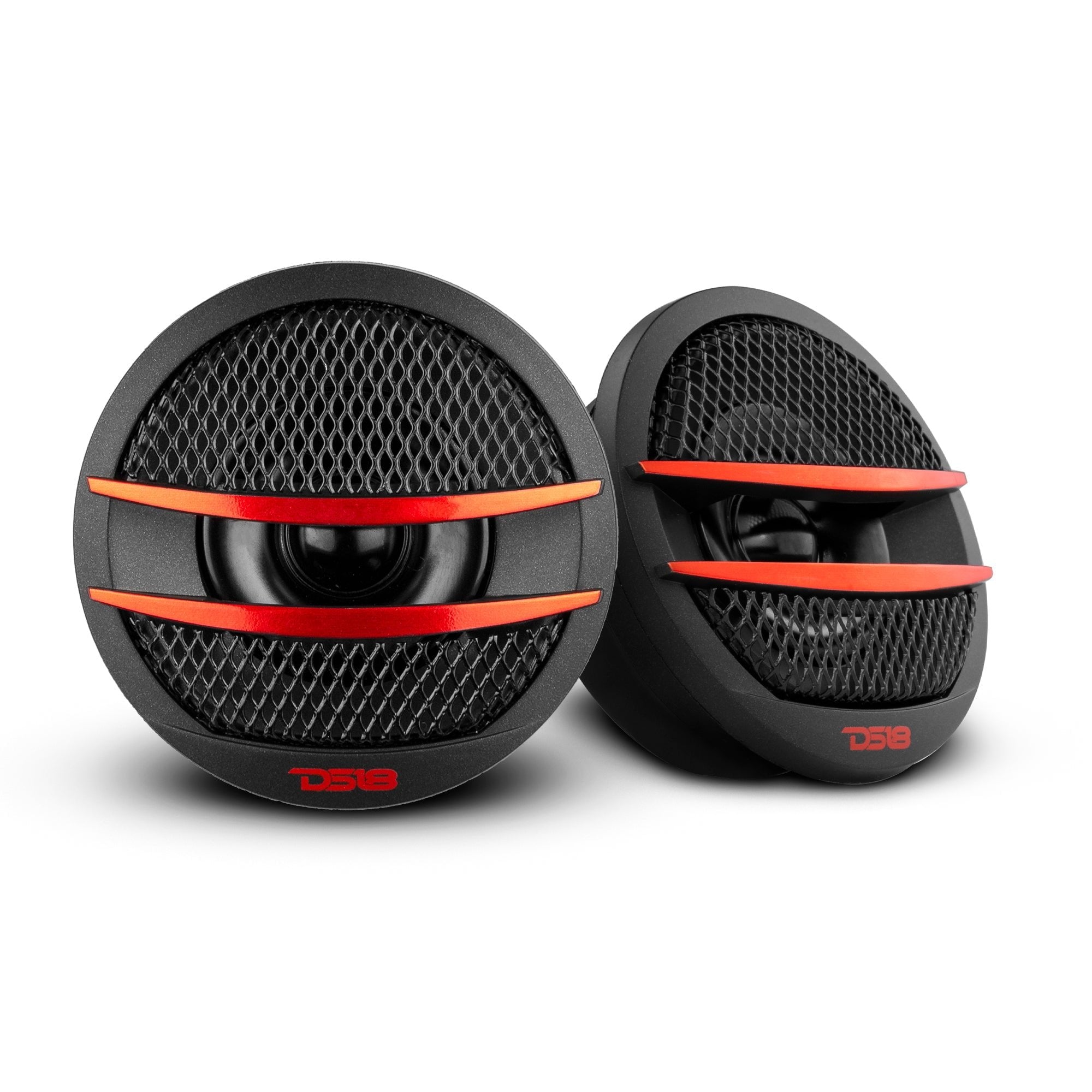 DS18 TX1R Tweeter X1 1.38-inch 200 Watts Max PEI Dome Ferrite Tweeters with Mounting Kit Angle, Flush, & Surface - Set of 2 (Black/Red)