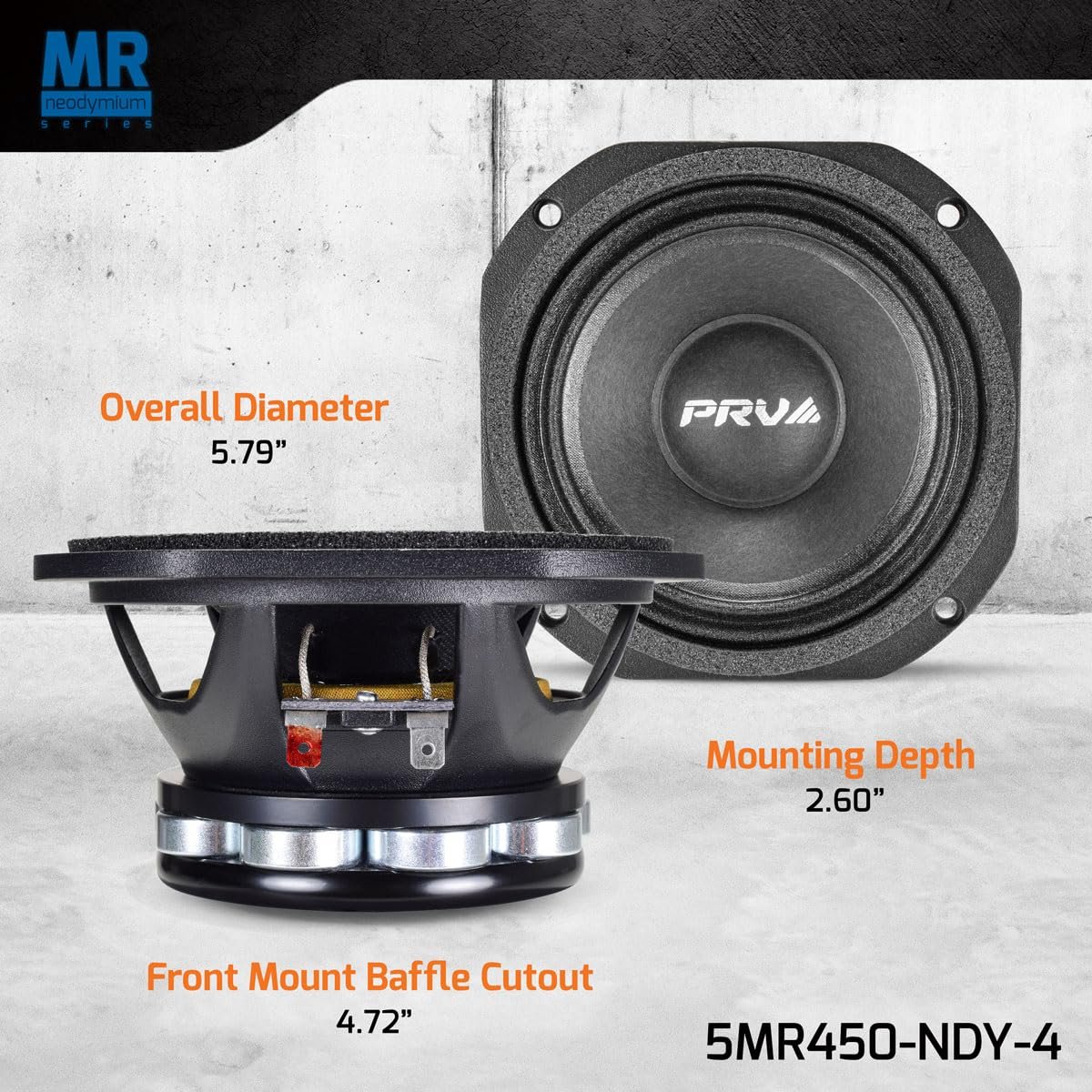 PRV AUDIO 5MR450-NDY-4, 5 Inches Midrange Speaker, High End Neodymium Magnet, 4 Ohm, 450 Watts, Pro Audio Loudspeaker (Single)