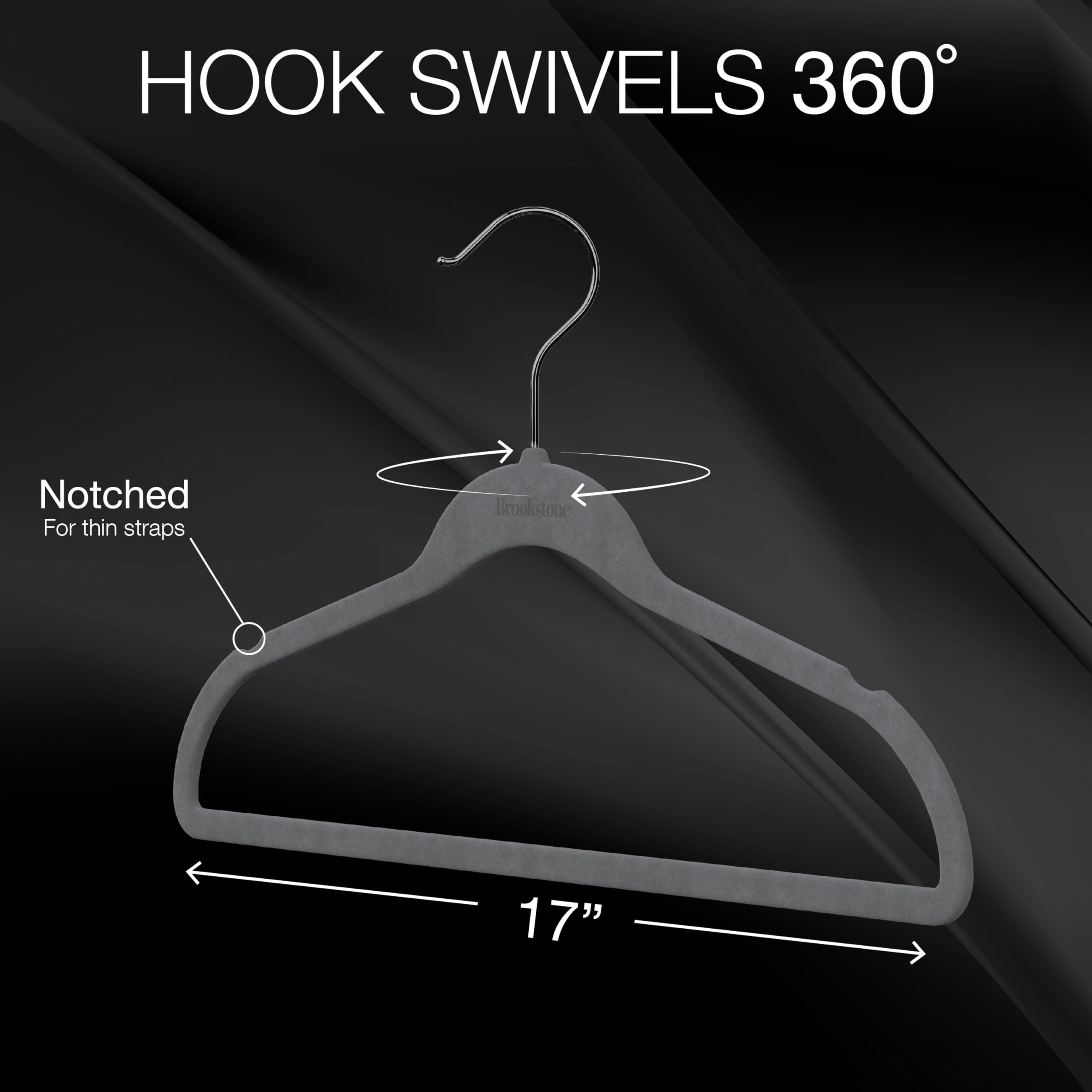 BROOKSTONE, [25 Pack] Velvet Hangers, [Non-Slip] 360° Swivel Hook, Lightweight & Slim, Strong & Durable, Space Saving Design, Heavy Duty, Won’t Stain Fabric
