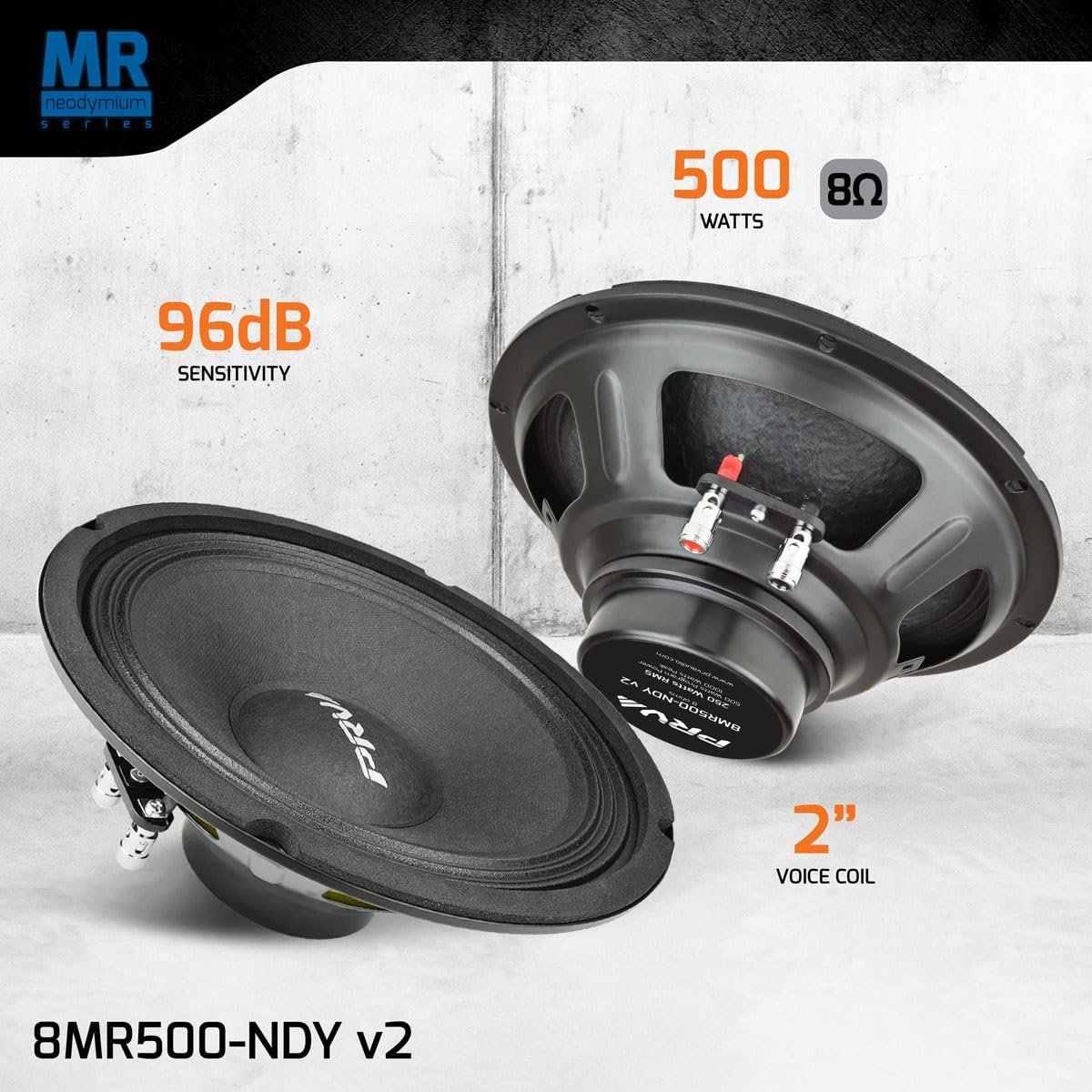 PRV AUDIO 8MR500-NDY V2 Neodymium 8" Mid Range 8 Ohm Pro Audio Speaker 500 Watts (Single)