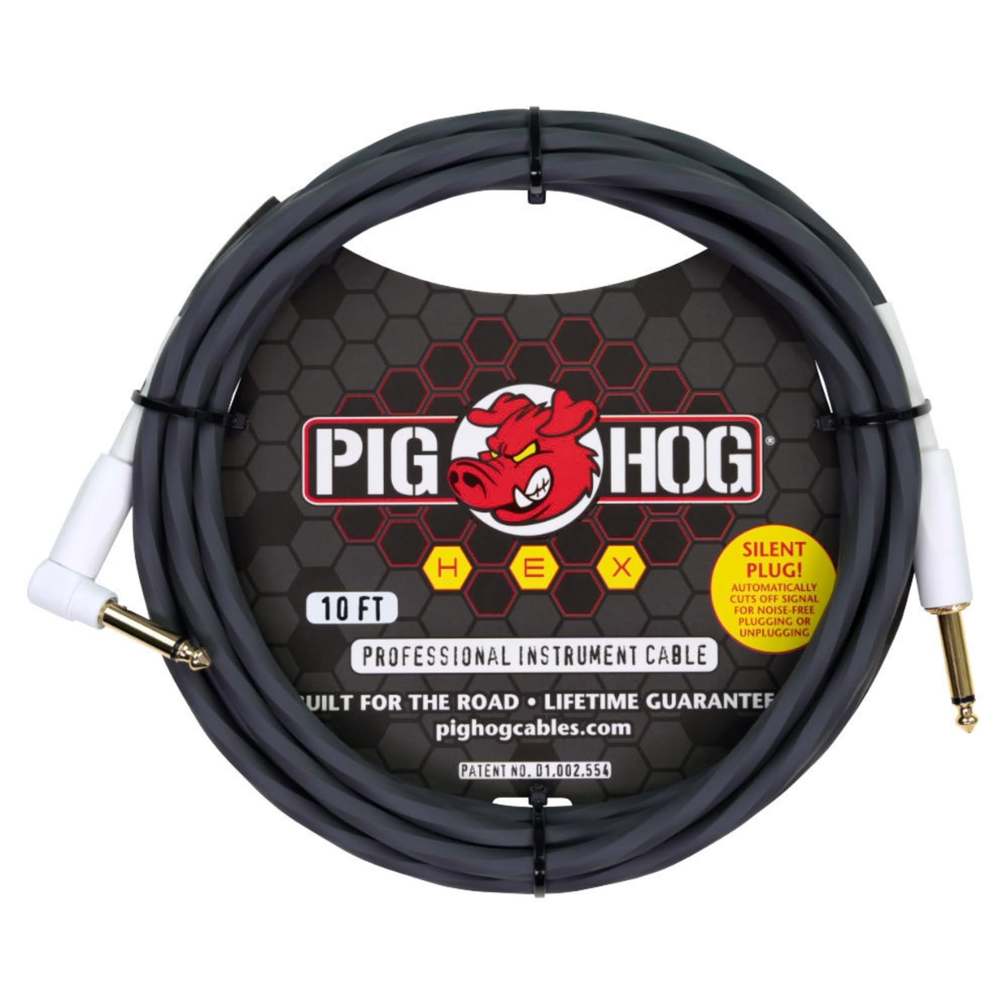 Pig Hog PHSH10GRR Hex Series Silent Cable, Grey, 10 Feet