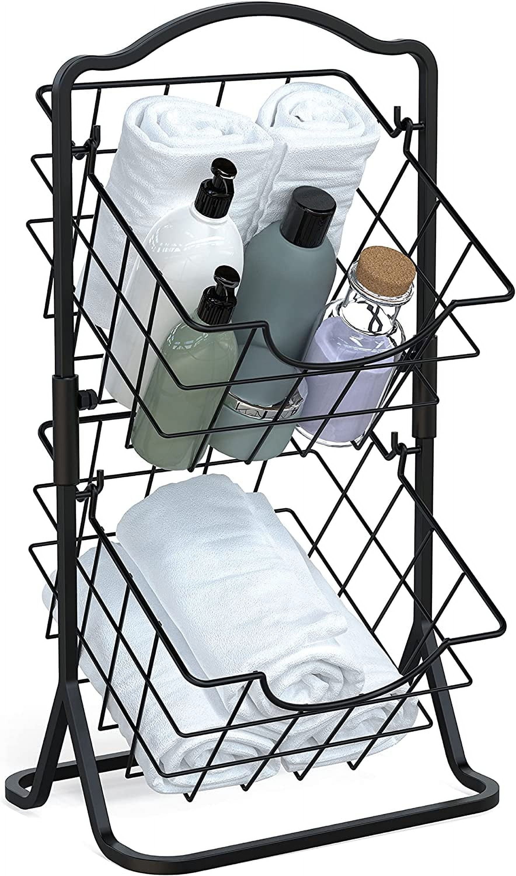 Brookstone 2 Tier Fruit and Hand Towel Basket Stand, Black Steel