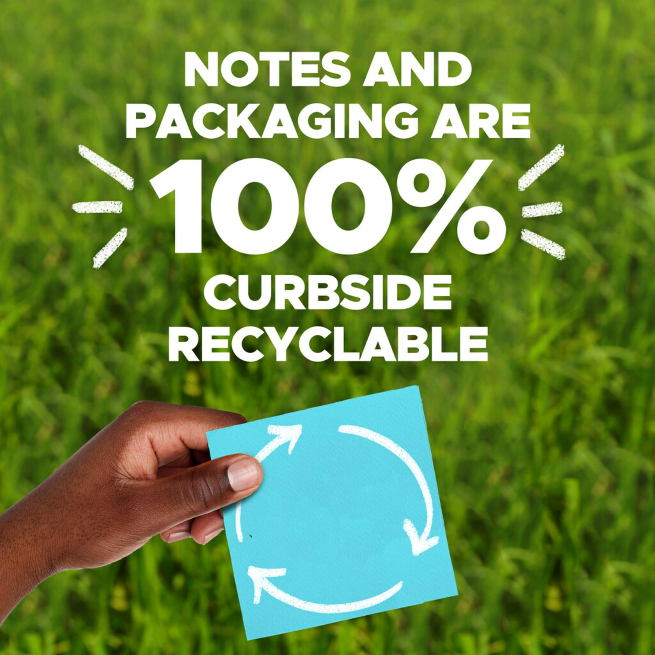 Post-it 100% Recycled Paper Super Sticky Notes, Canary Yellow, 3 in. x 3 in., 5 Sticky Note Pads, 70 Sheets per Pad, School Supplies and Office Products