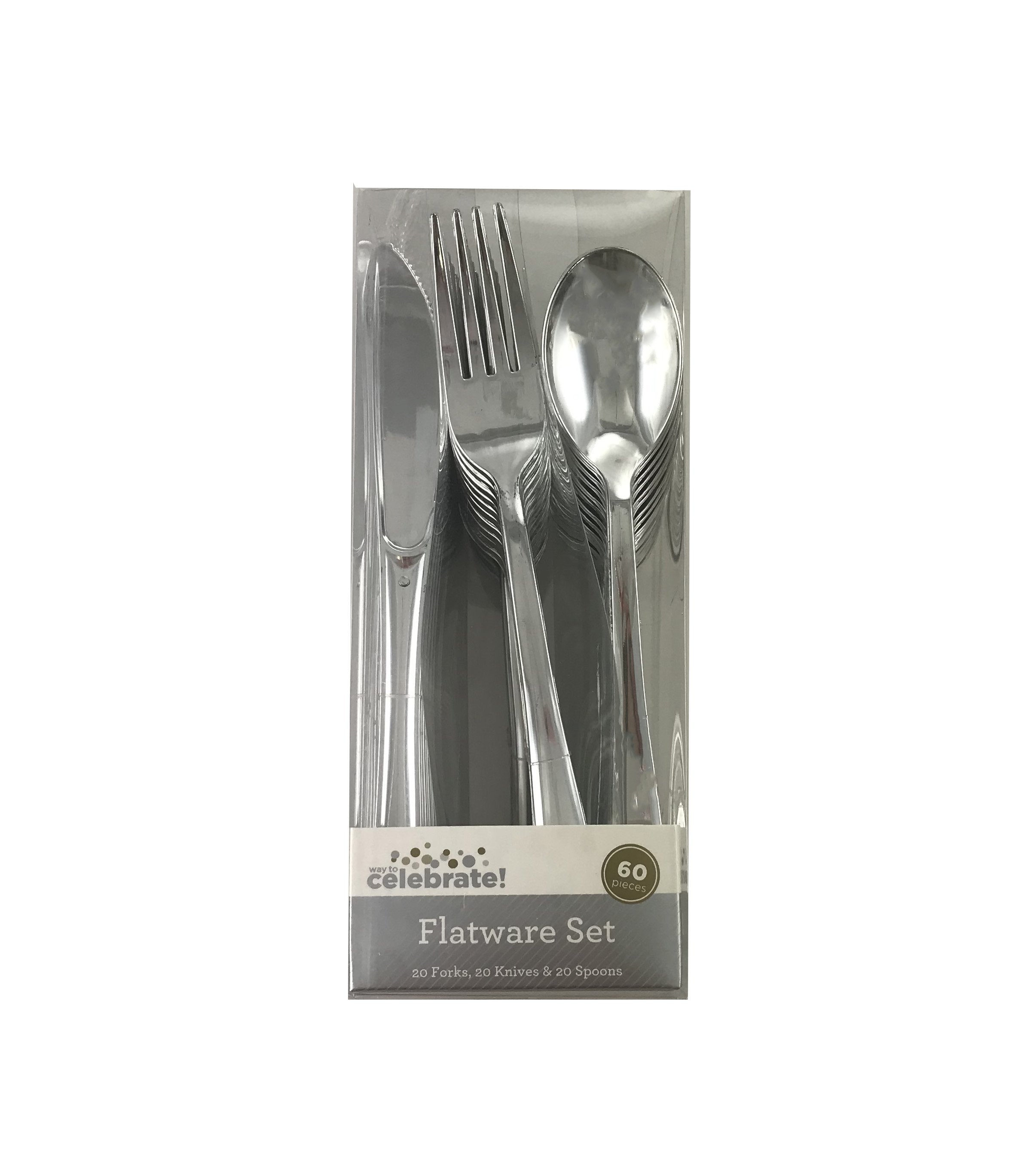 Way To Celebrate Silver Stainless Steal Flatware Set, 60 Piece