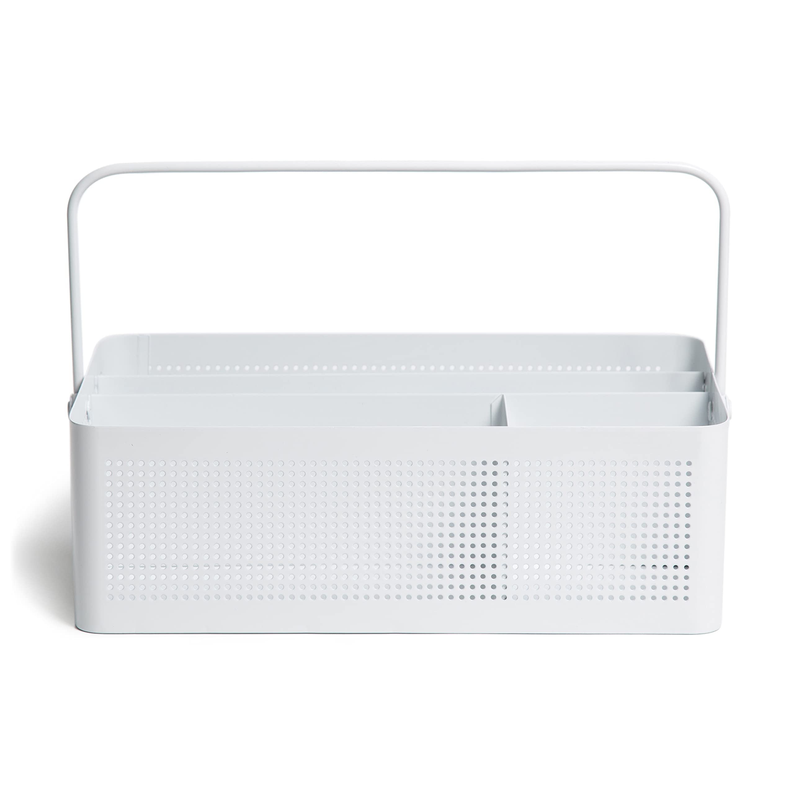 U Brands Modern Perforated Caddy Desktop Organizer, Office Supplies, Metal, White, 1 Count