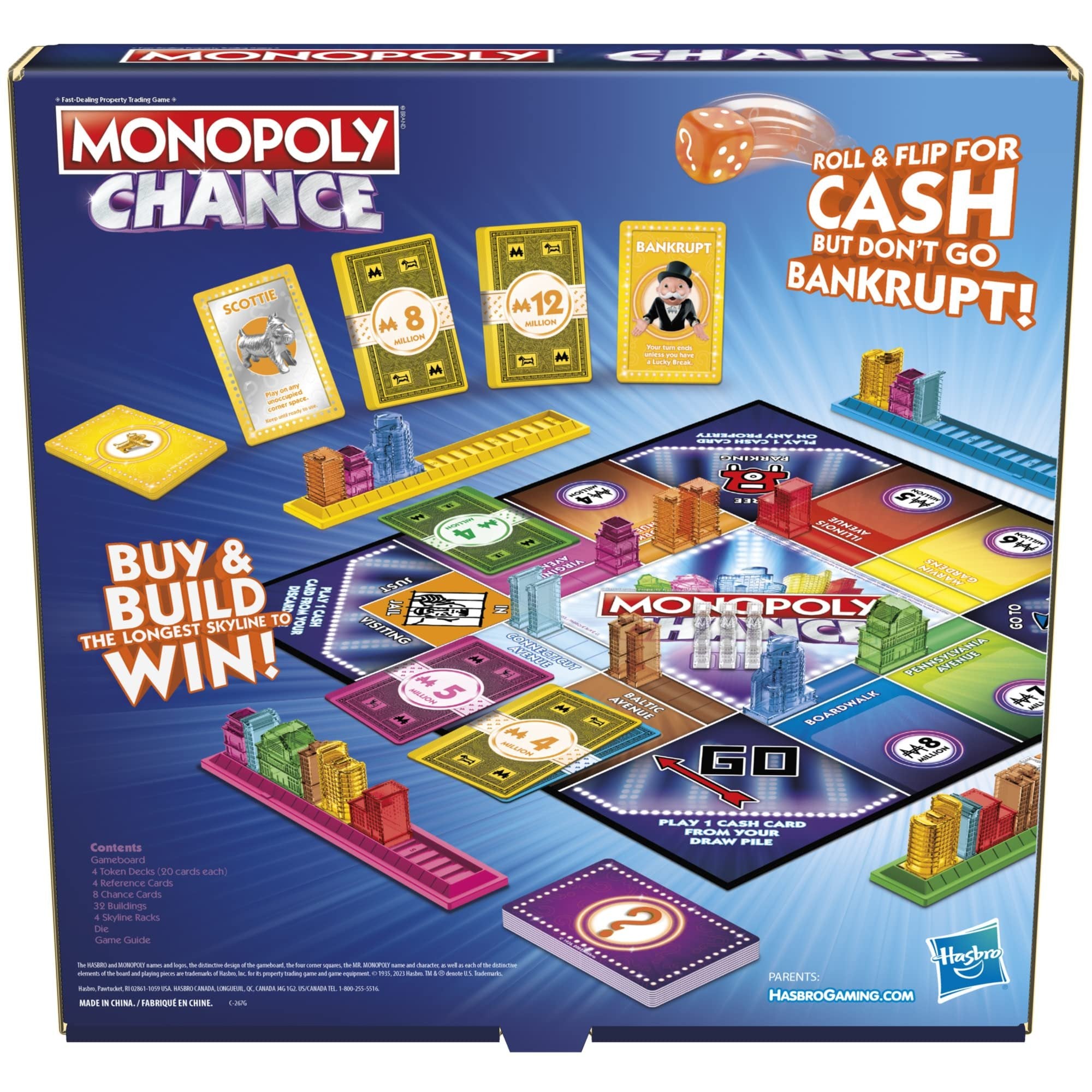 Monopoly Chance Board Game for Adults and Kids | Fast-Paced Family Party Game | Ages 8+ | 2-4 Players | 20 Mins. Average (Amazon Exclusive)