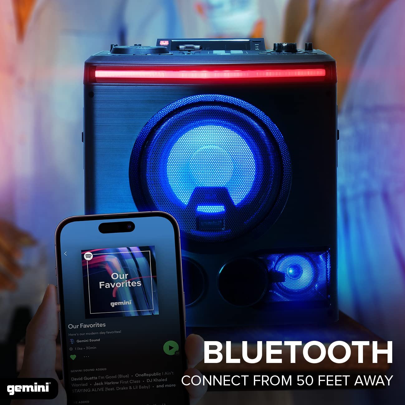 Gemini 2400W Peak Power Bluetooth Karaoke Party Speaker System with 8" Woofer, LED Lights, Mic, Guitar Input, DJ Effects, USB Recording & Remote Control (GPK-800)