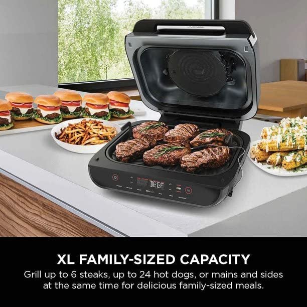 Ninja FG551 Foodi Smart XL 6-in-1 Indoor Grill with Air Fry, Roast, Bake, Broil Dehydrate, Smart Thermometer, Black/Black OPEN BOX