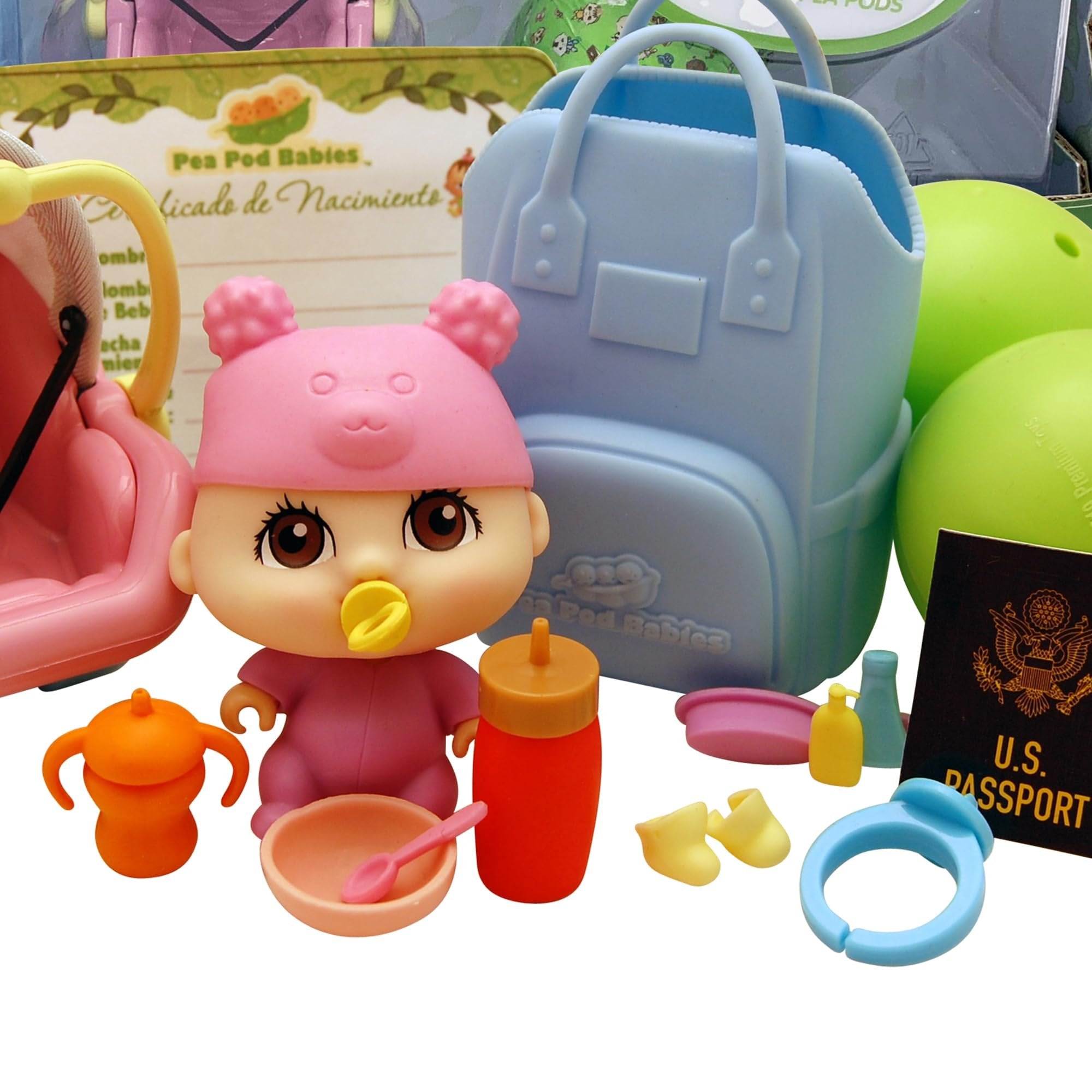 Nature Bound Pea Pod Babies Twenty Two Piece Little Traveler Playset - Collectible Mystery Surprise Toy with Mini Baby, Clothing, & Accessories - All in A Soft Pea Pod - Small Doll, Ages 3+