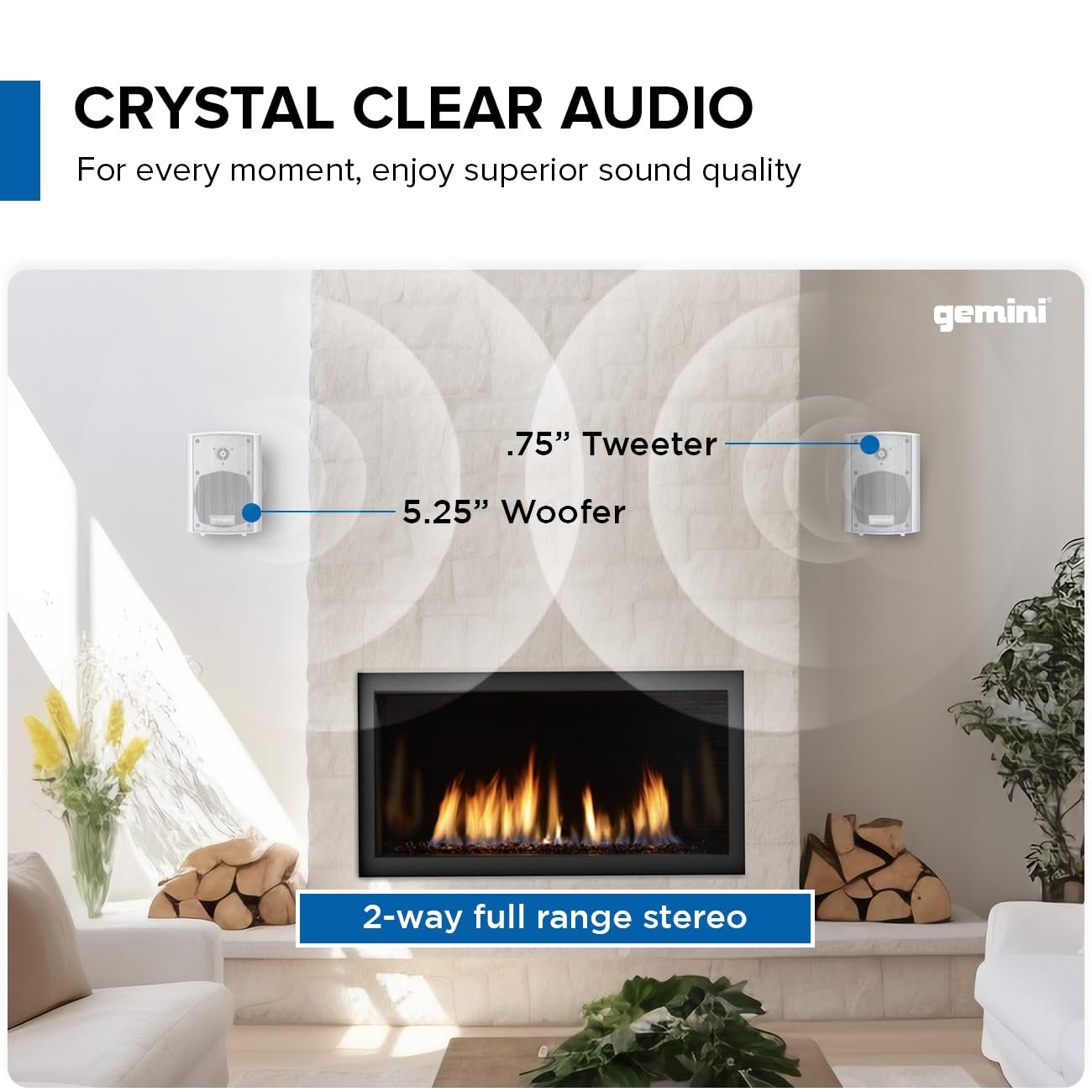 Gemini Sound GHSI-W525BT-PR-WHT 5.25" Inch Powerfull Bass Woofer 150 Watt Peak Power Waterproof Bluetooth Wall & Ceiling Mount Wired Speakers Pair Easy Daisy Chain for Home Outdoor Pool & Patio, White