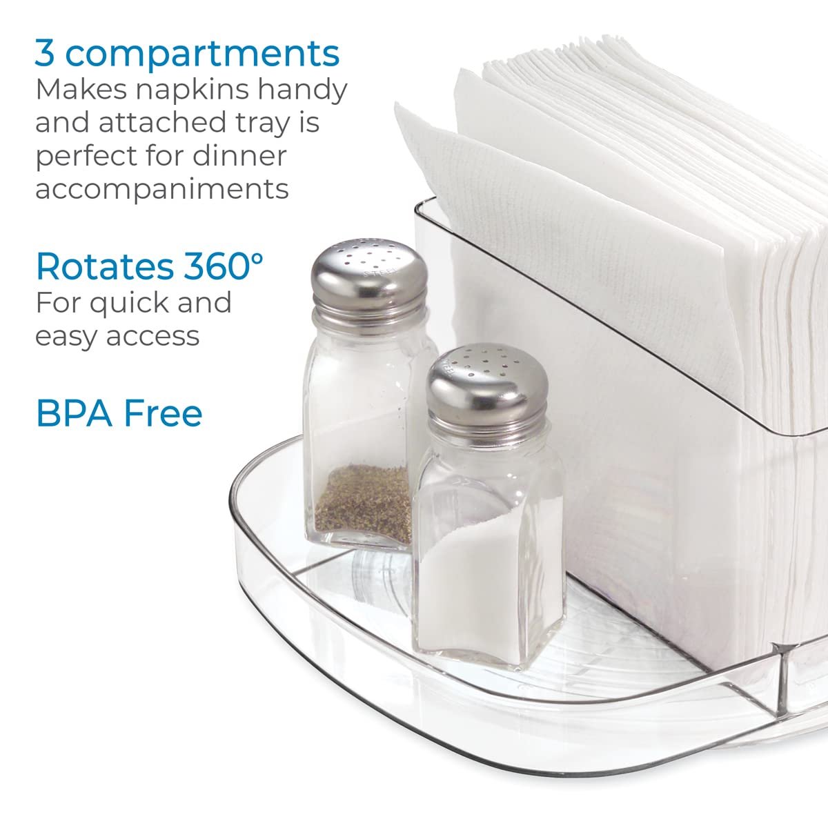 iDesign Linus Plastic Lazy Susan Napkin and Condiments Turntable Holder for Kitchen Countertops and Dining Tables, Clear