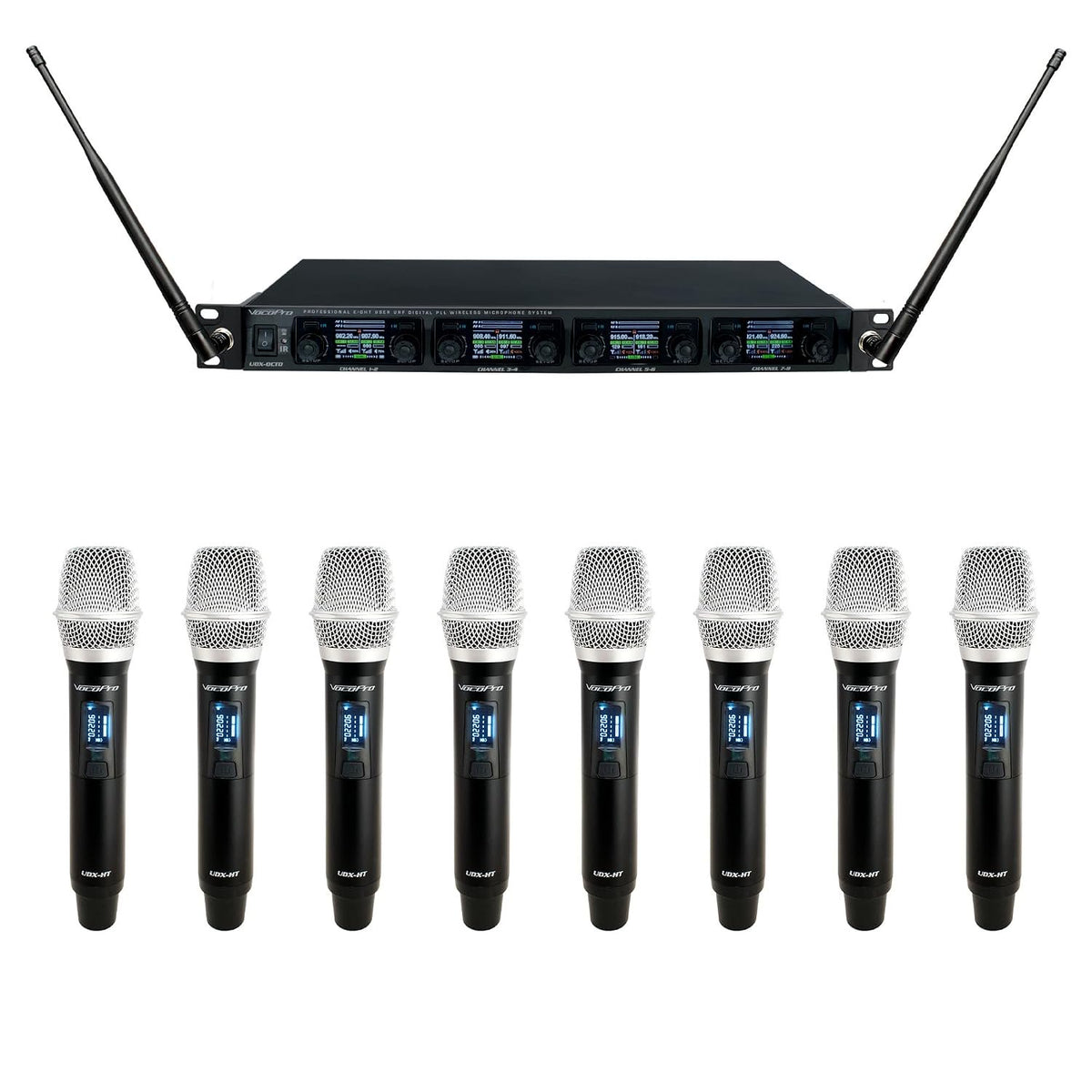 VocoPro UDX-ACAPELLA-8 Professional Digital UHF PLL Wireless Mic System with Eight Handheld Vocal Microphones