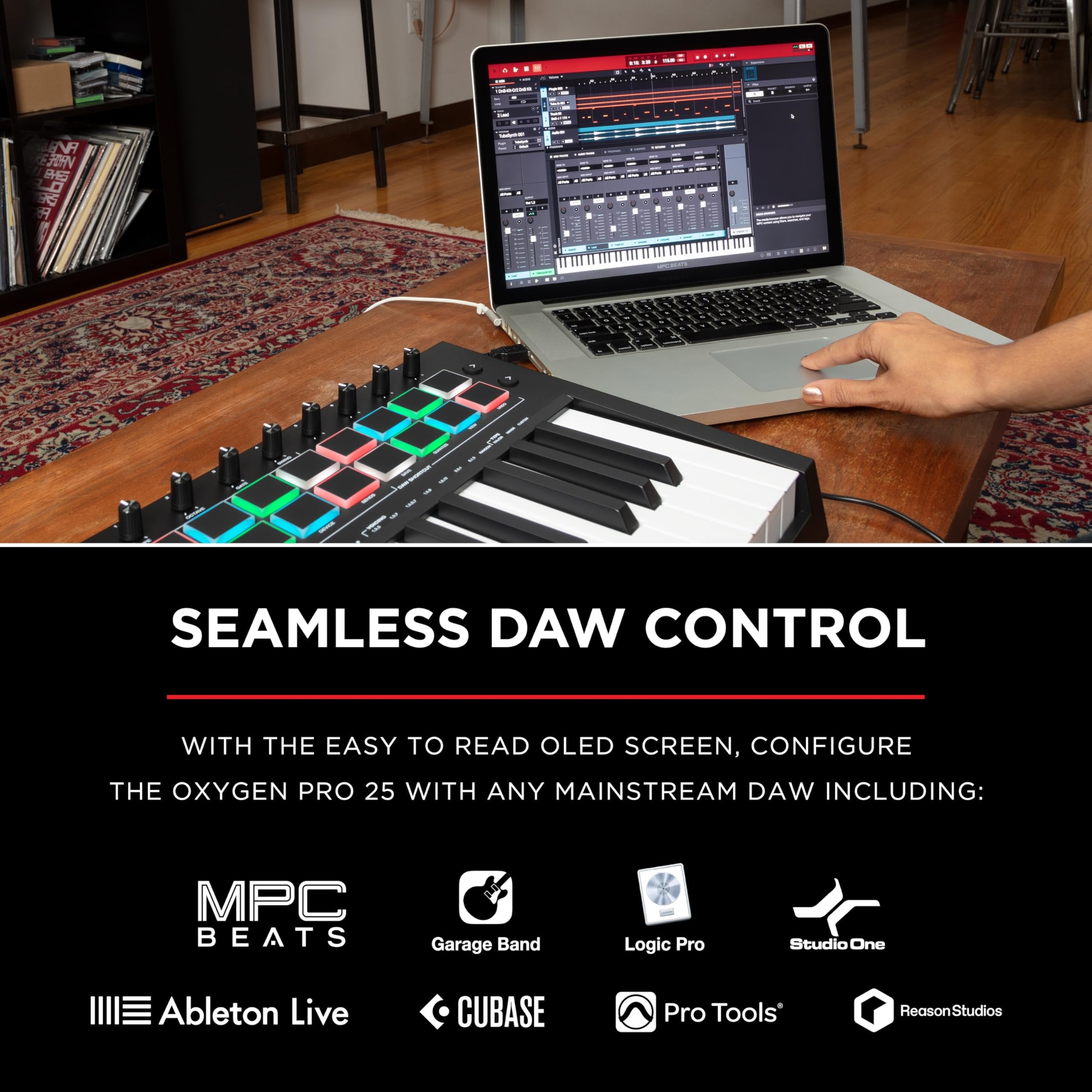 M-AUDIO Oxygen Pro 25 Key USB MIDI Keyboard Controller With Beat Pads, MIDI-assignable Knobs and Buttons, and Native Instruments Sound Package (NKS Integration)