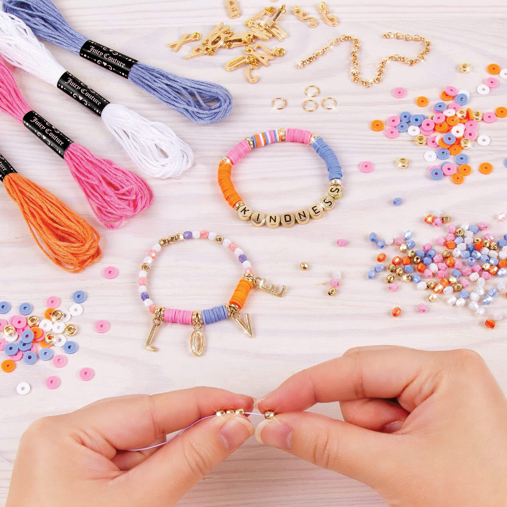 Make It Real - Juicy Couture Love Letters Bracelet Making Kit - Kids Jewelry Making Kit - DIY Charm Bracelet Making Kit for Girls - Friendship Bracelets with Flat Clay Beads for Girls 8-10-12-14